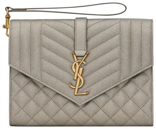 Saint Laurent Paris o1bcso1str0225 Size:OS/Envelope Flap Pouch in Grey Size ONE SIZE - 1 Thumbnail