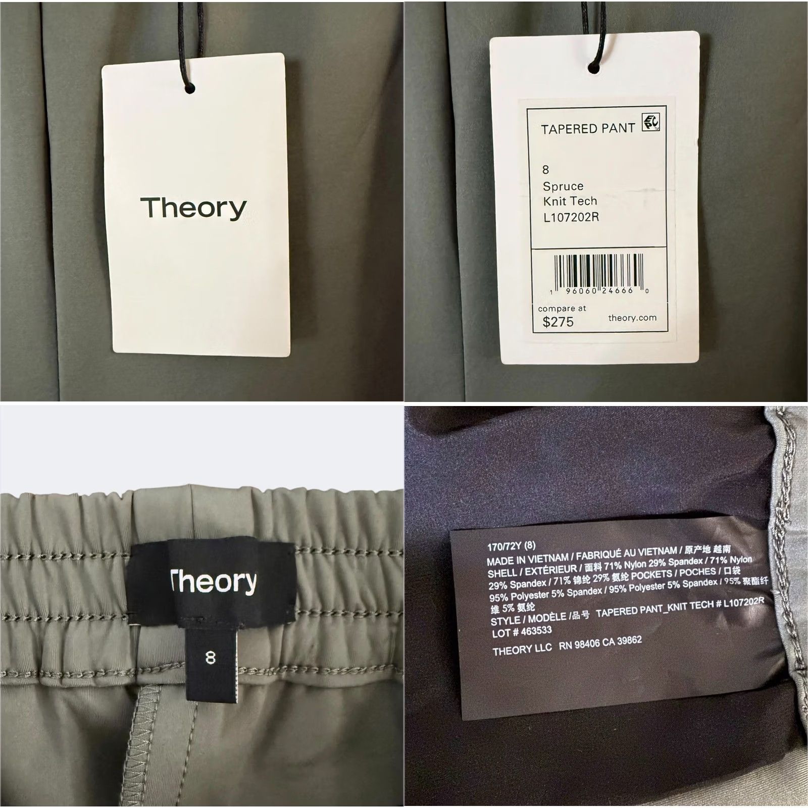 Theory Theory Knit Tech Tapered Pant Spruce Green Women's 8 High-Waisted Pull-On Pants Pockets City Modern Size 30" / US 8 / IT 44 - 8 Thumbnail