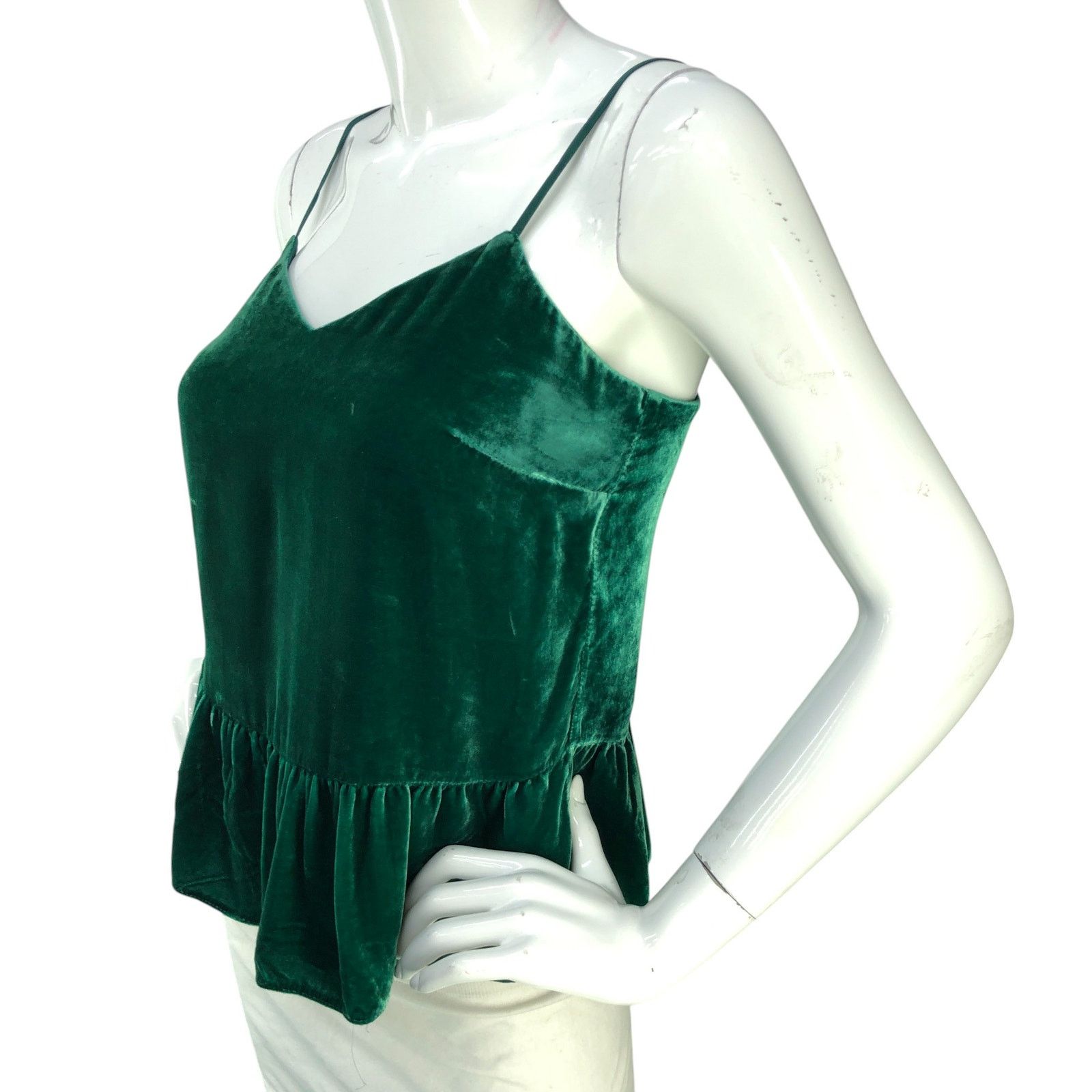 J.Crew J Crew Size 00P Top Velvet Peplum Cami Silk Blend Green Size XXS / US 00 / IT 34 - 4 Thumbnail