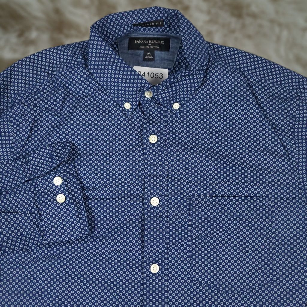 Banana Republic VINTAGE Banana Republic Shirt Mens Medium Blue Geometric Button Up Long Sleeve Size US M / EU 48-50 / 2 - 1 Thumbnail