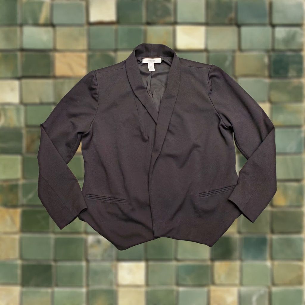 Vintage Chicos Jacket Womens Sz 1 US 8 Black Lined Rayon Blend Open Front Blazer Size XS / US 0-2 / IT 36-38 - 1 Thumbnail