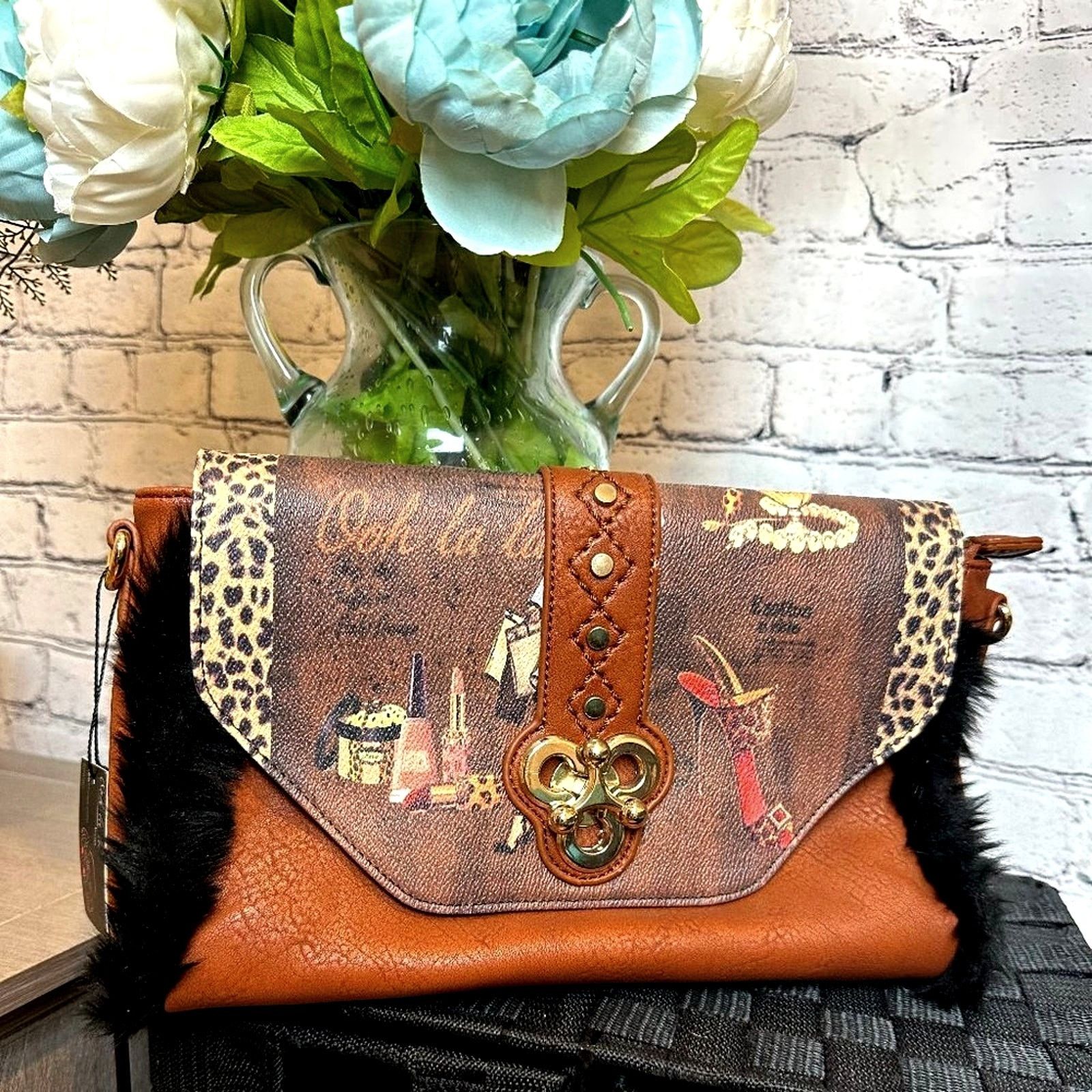 Other Beautiful Clutch Crossbody Handbag Turn Lock Fur Trim Size ONE SIZE - 5 Thumbnail