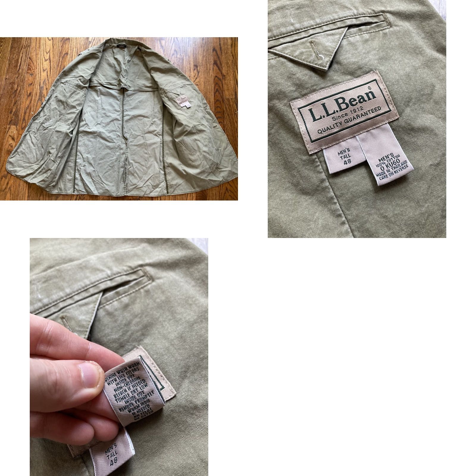 Vintage VINTAGE LL Bean Jacket Mens Size 48 Tall Safari Field Blazer Green Sport Coat Cotton Size 48R - 9 Thumbnail