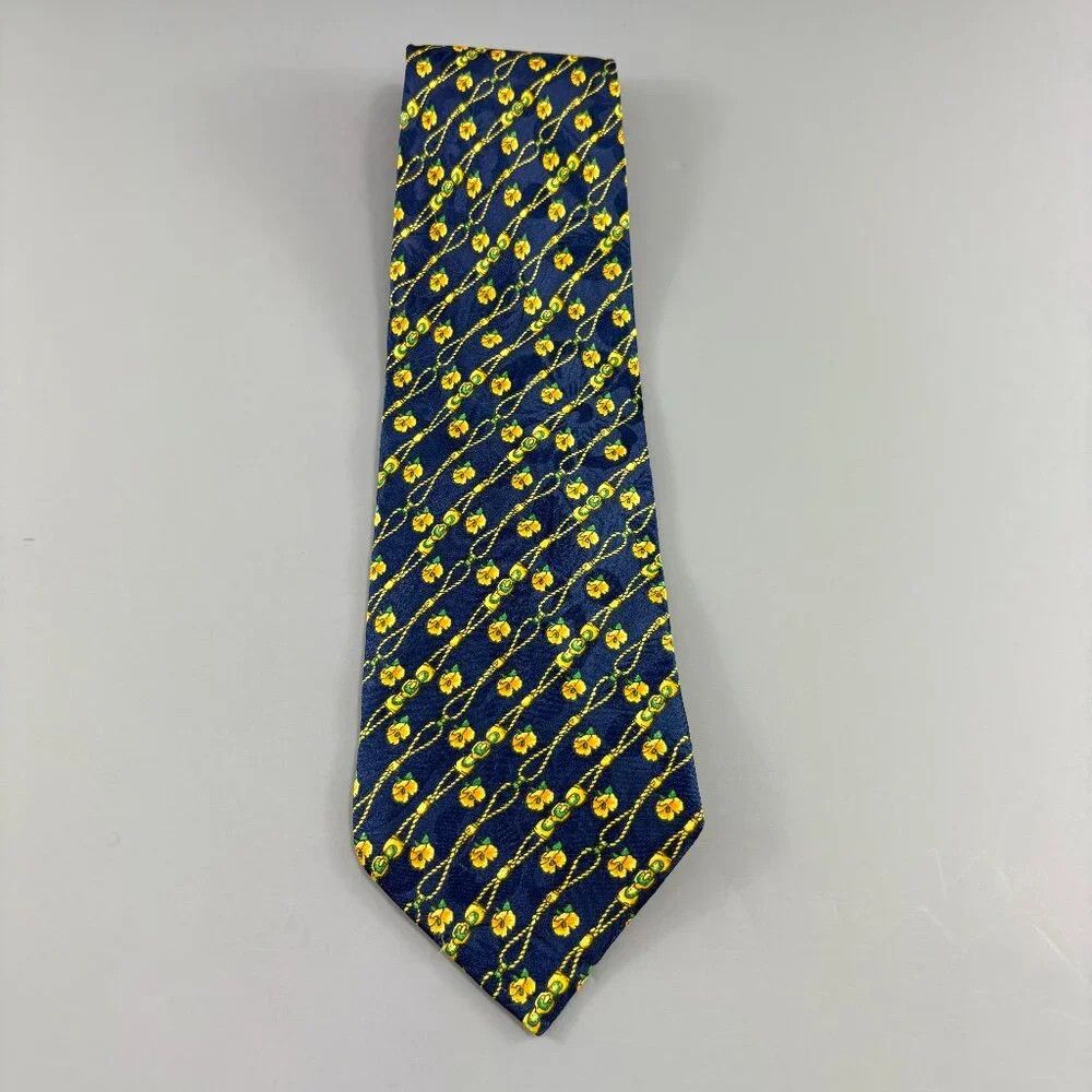 Other Khaisilk Navy Blue / Yellow Flowers Men's Tie 4" x 59" Size ONE SIZE - 1 Thumbnail