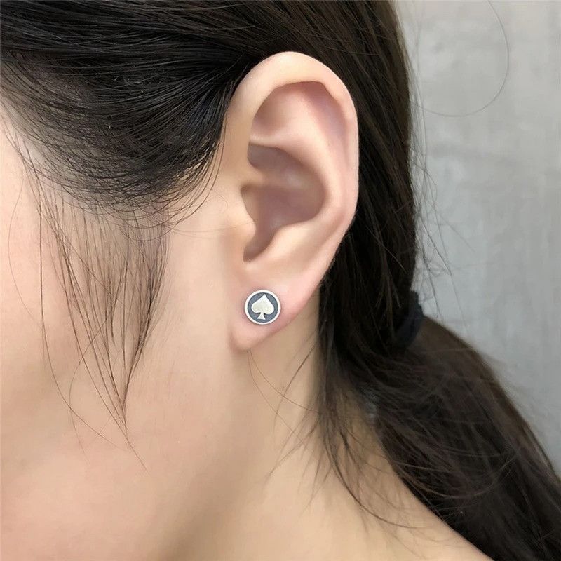 Jewelry Round Spade Stud Earrings 925 Sterling Silver Ear Gift Size ONE SIZE - 1 Thumbnail