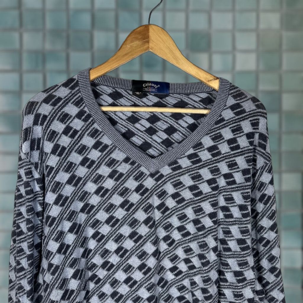 Callaway CALLAWAY Vneck Sweater Mens XL Black Gray Golf Collection Vintage Argyle Pima Cotton Pullover Size US XL / EU 56 / 4 - 1 Thumbnail