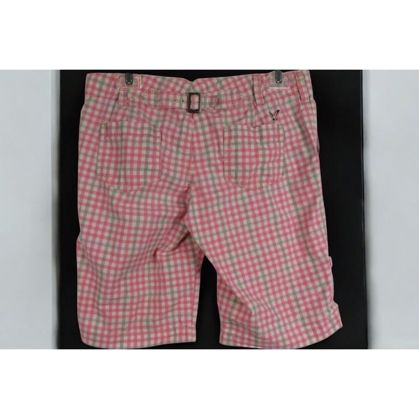 Designer American Eagle Pink White Plaid Check Shorts Belt Loops Pock Size 28" / US 6 / IT 42 - 4 Thumbnail