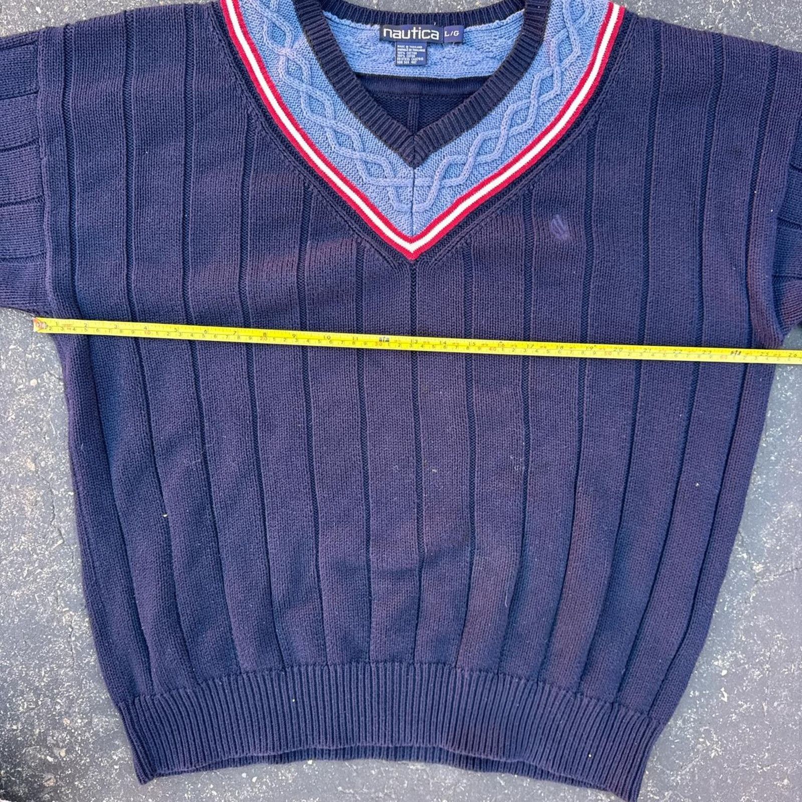 Nautica Vintage 90s Nautica Cable Knit V-Neck Sweater – Size Large Size US L / EU 52-54 / 3 - 6 Thumbnail
