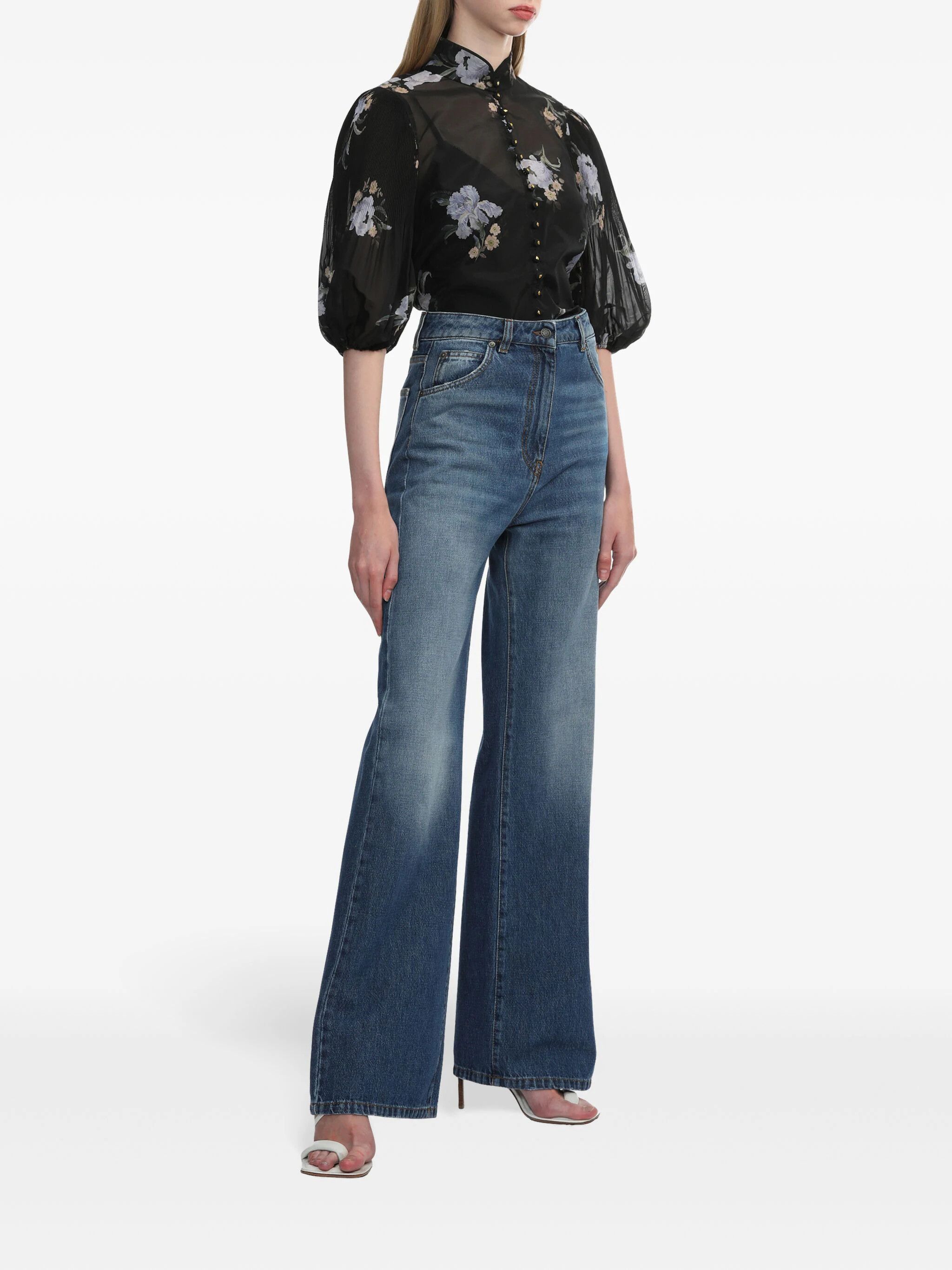 Zimmermann o1s22i1n1024 Pleated Sleeves Illustrated Blouse in Black Size S / US 4 / IT 40 - 2 Thumbnail