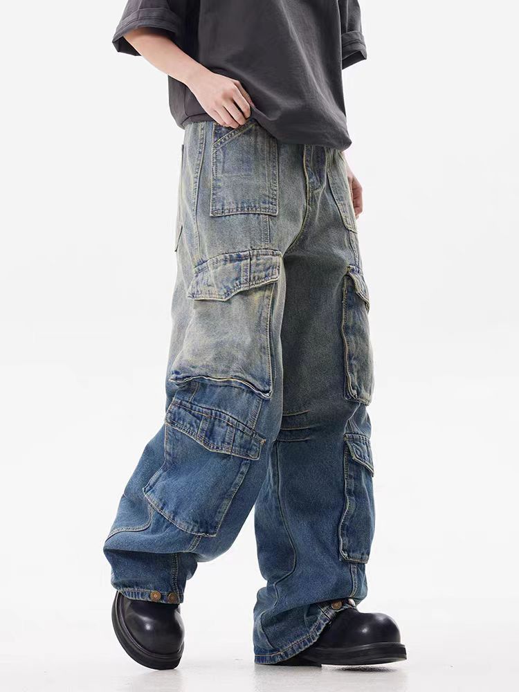 Japanese Brand × Jean Gradient patchwork multi-pocket washed baggy jeans Size US 34 / EU 50 - 4 Thumbnail
