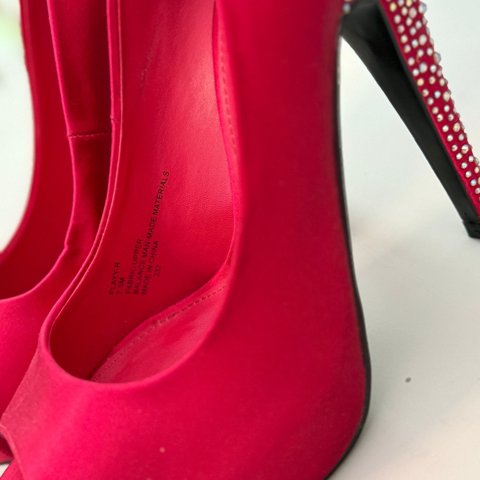 Steve Madden Steve Madden-Raspberry Satin Rhinestone Open-toe Platforms Size US 7.5 / IT 37.5 - 4 Thumbnail