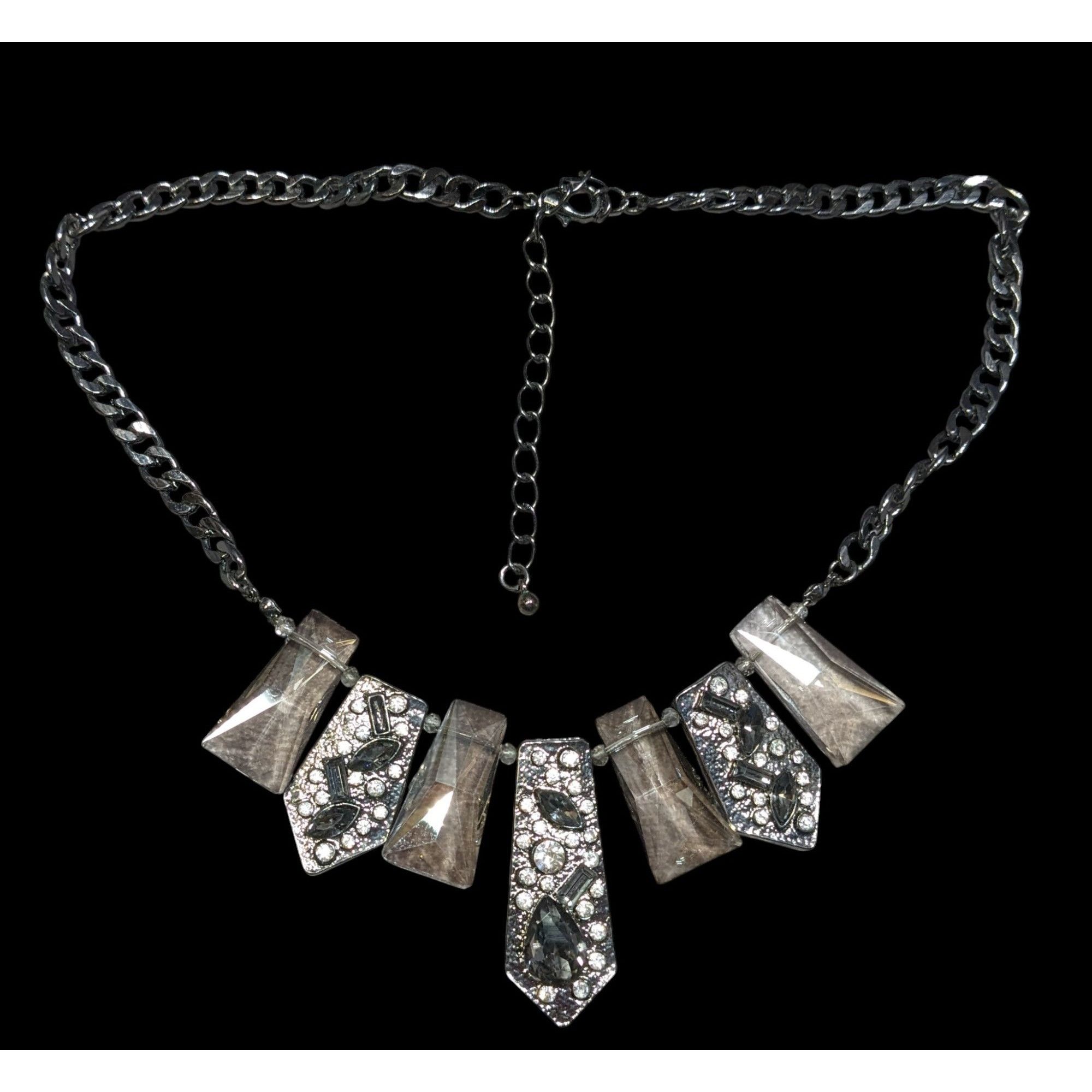 Other Glam Art Deco Style Gunmetal Geometric Crystal Statement Nec Size ONE SIZE - 1 Thumbnail