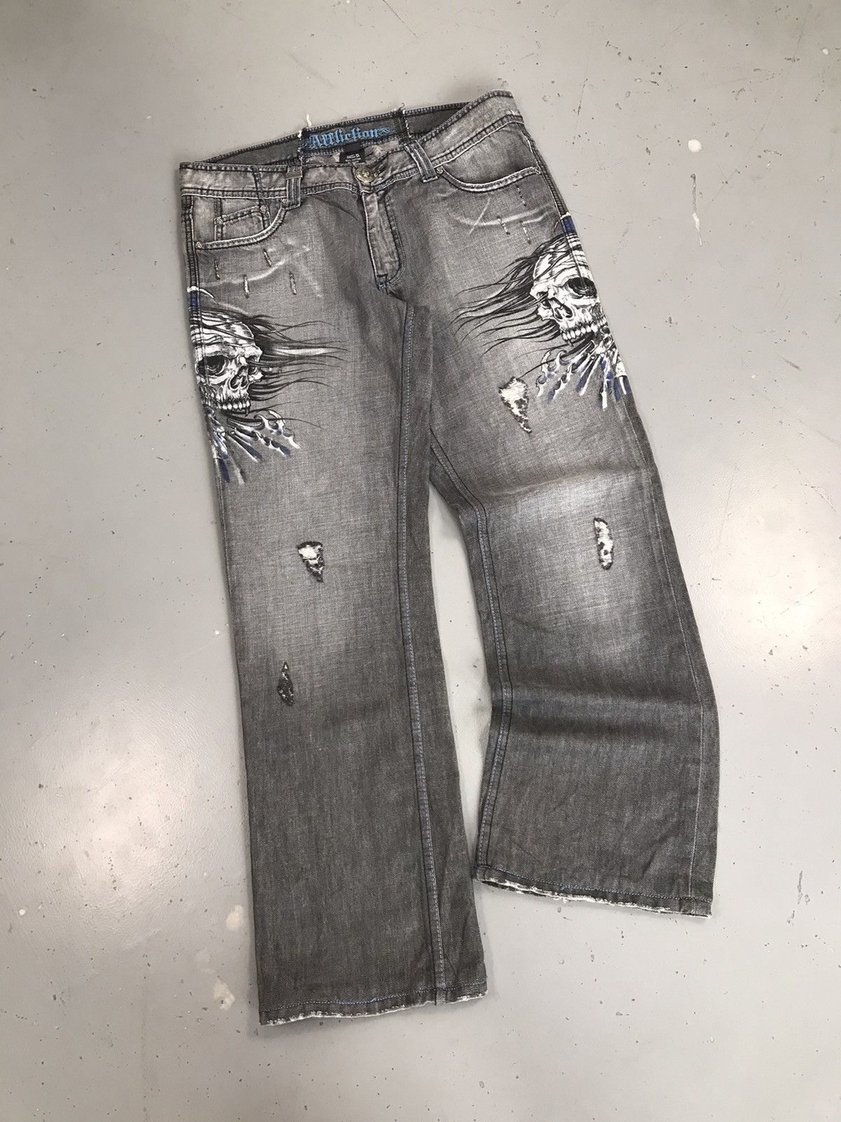 Affliction × Southpole × Vintage Crazy vintage affliction gray skull distressed denim Size US 36 / EU 52 - 3 Thumbnail