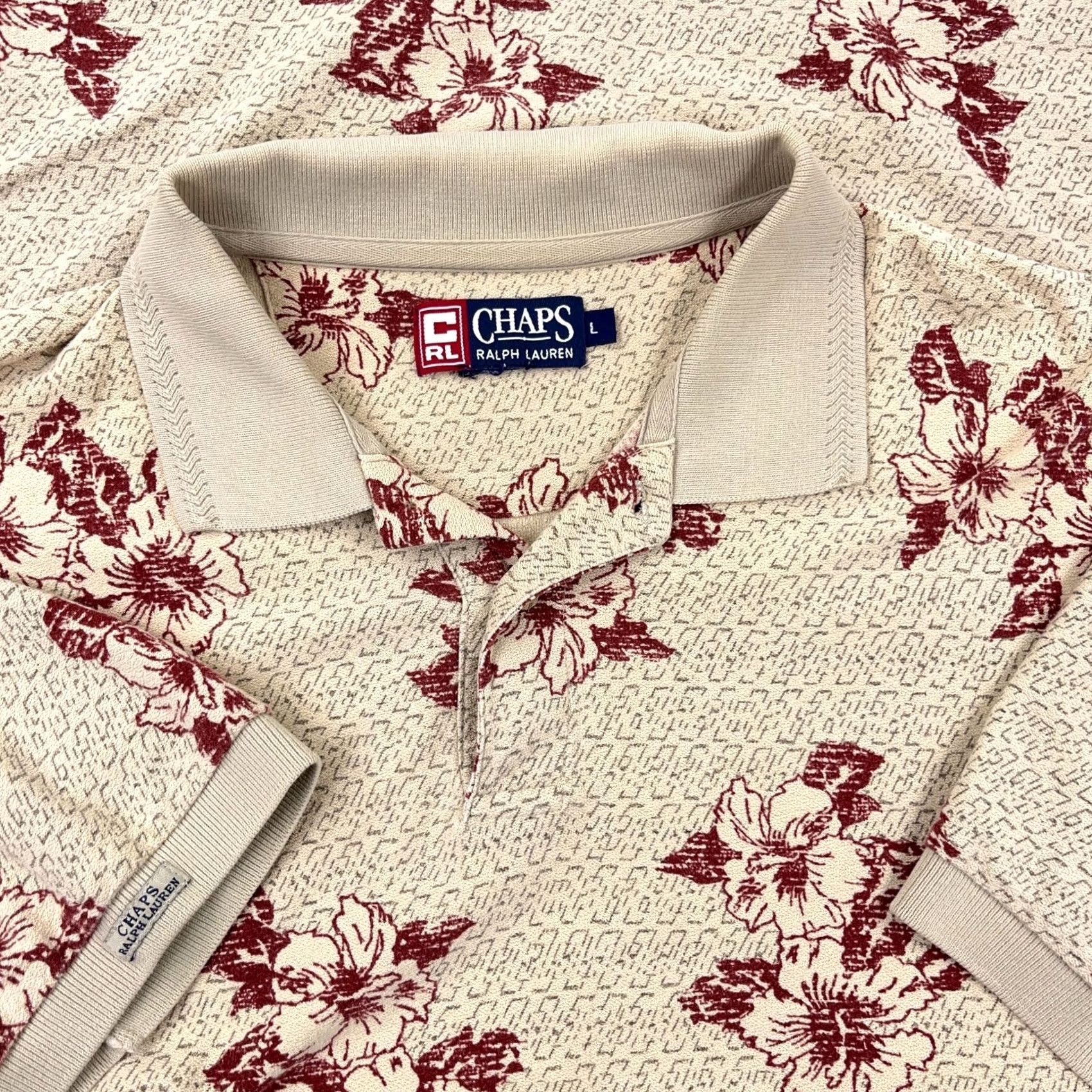 Chaps VINTAGE Chaps Shirt Mens L Beige Ralph Lauren Polo Men Tan Red Hawaiian Floral Rugby Size US L / EU 52-54 / 3 - 2 Thumbnail