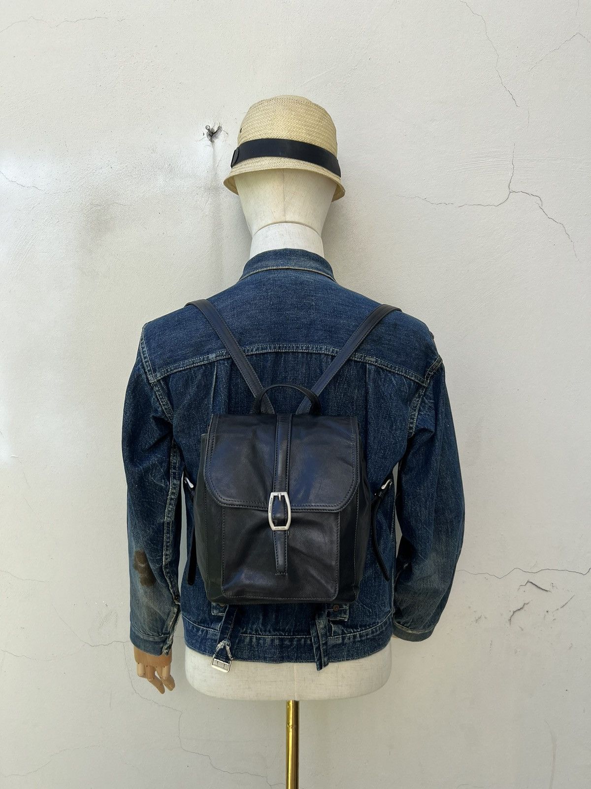Leather Vintage 80s 90s Norma Kamali Patina Black Leather Backpack Size ONE SIZE - 1 Thumbnail