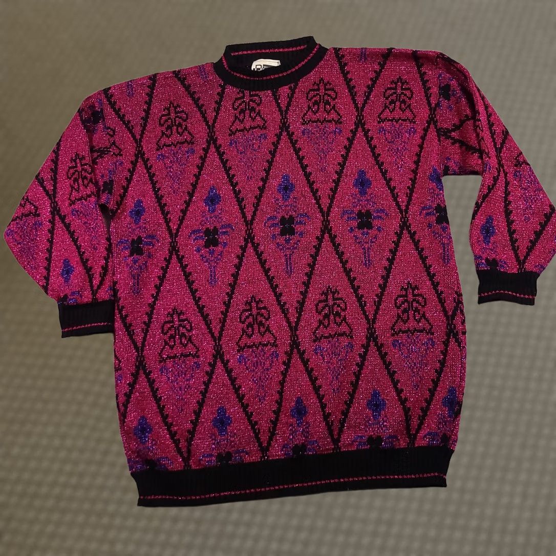 Vintage VINTAGE Distinctly Different Sweater Womens 22W Pink 80s Acrylic Pullover Geometric Glitter Crew Neck Size 3XL / US 20-22 - 1 Thumbnail