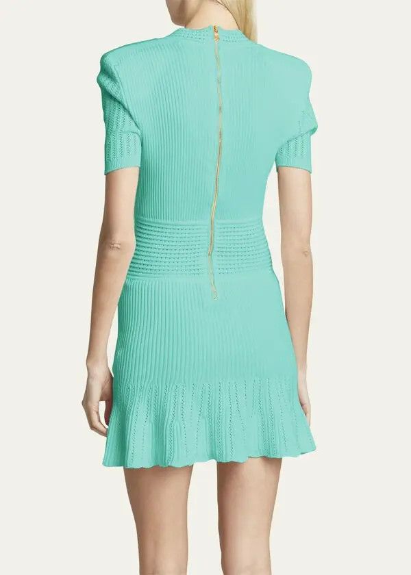 Balmain o1y0525 Mini Dress in Turquoise Size M / US 6-8 / IT 42-44 - 4 Thumbnail