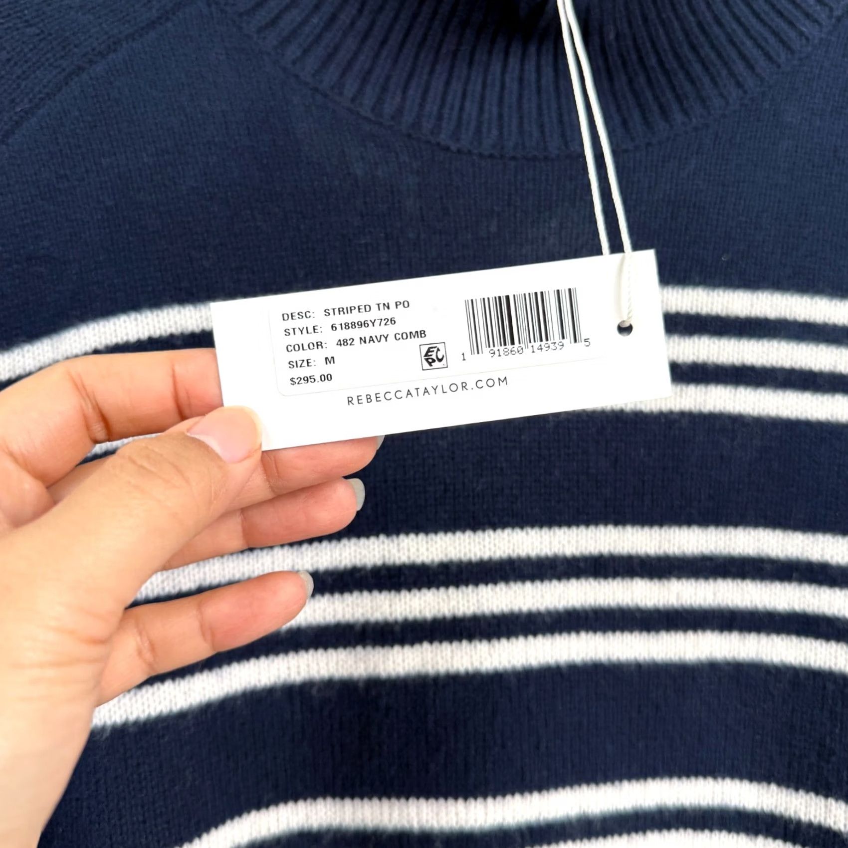 Rebecca Taylor Rebecca Taylor Women's Sweater Merino Wool Turtleneck Striped Navy Size M NWT Size M / US 6-8 / IT 42-44 - 6 Thumbnail