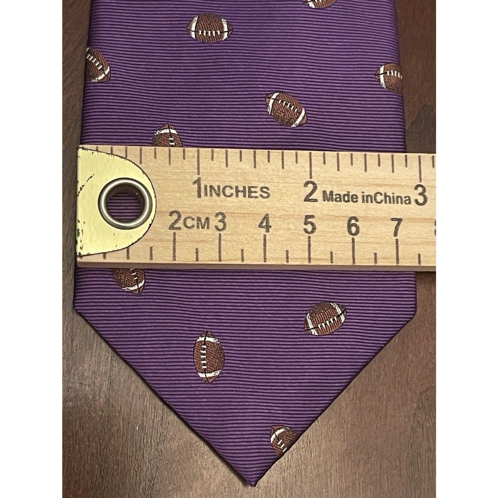 Chaps Chaps Purple Brown 100% Silk Made In China Football Print Size ONE SIZE - 4 Thumbnail
