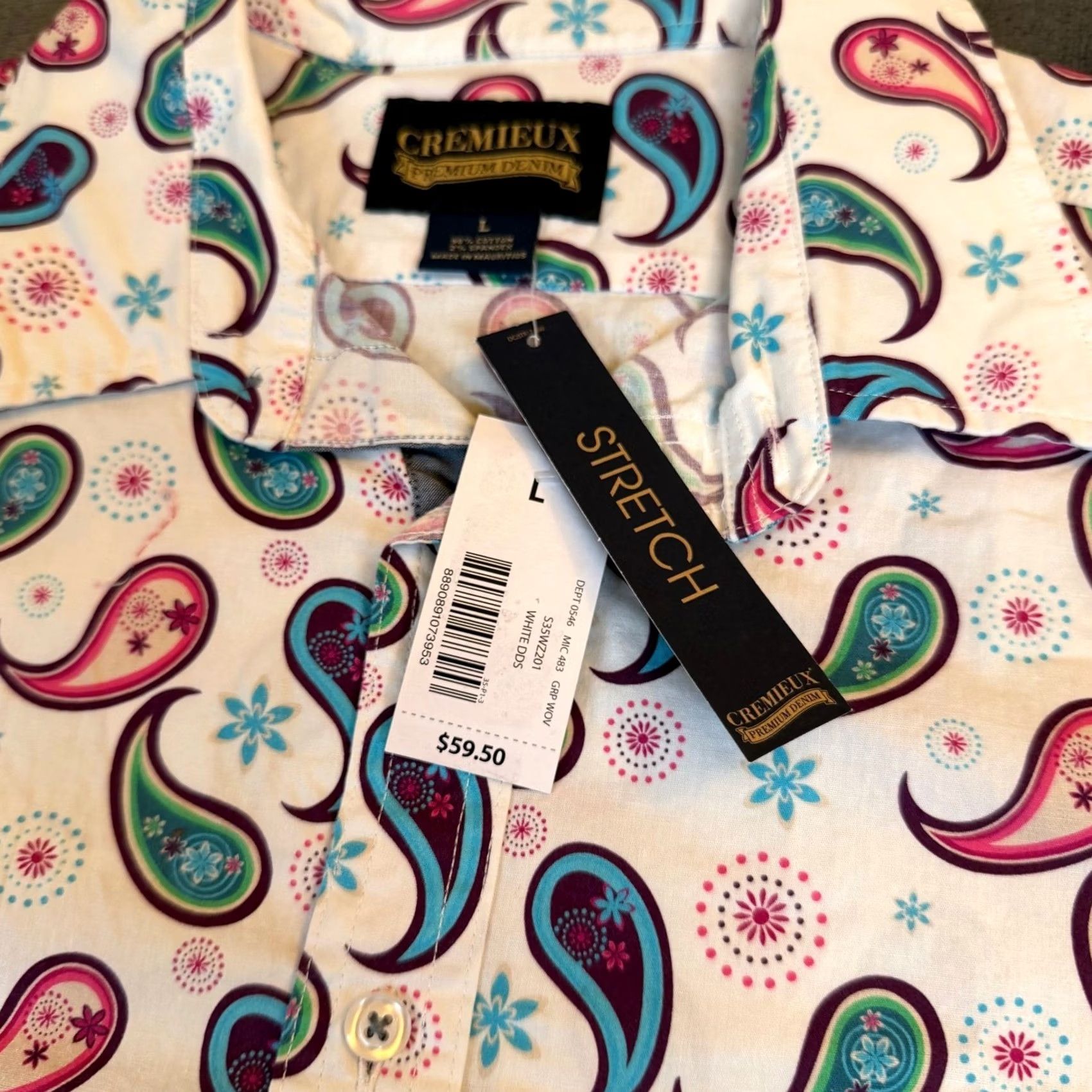 Cremieux Cremieux Premium Denim Button Up Shirt Mens Large White Paisley Stretch NWT Size US L / EU 52-54 / 3 - 5 Thumbnail