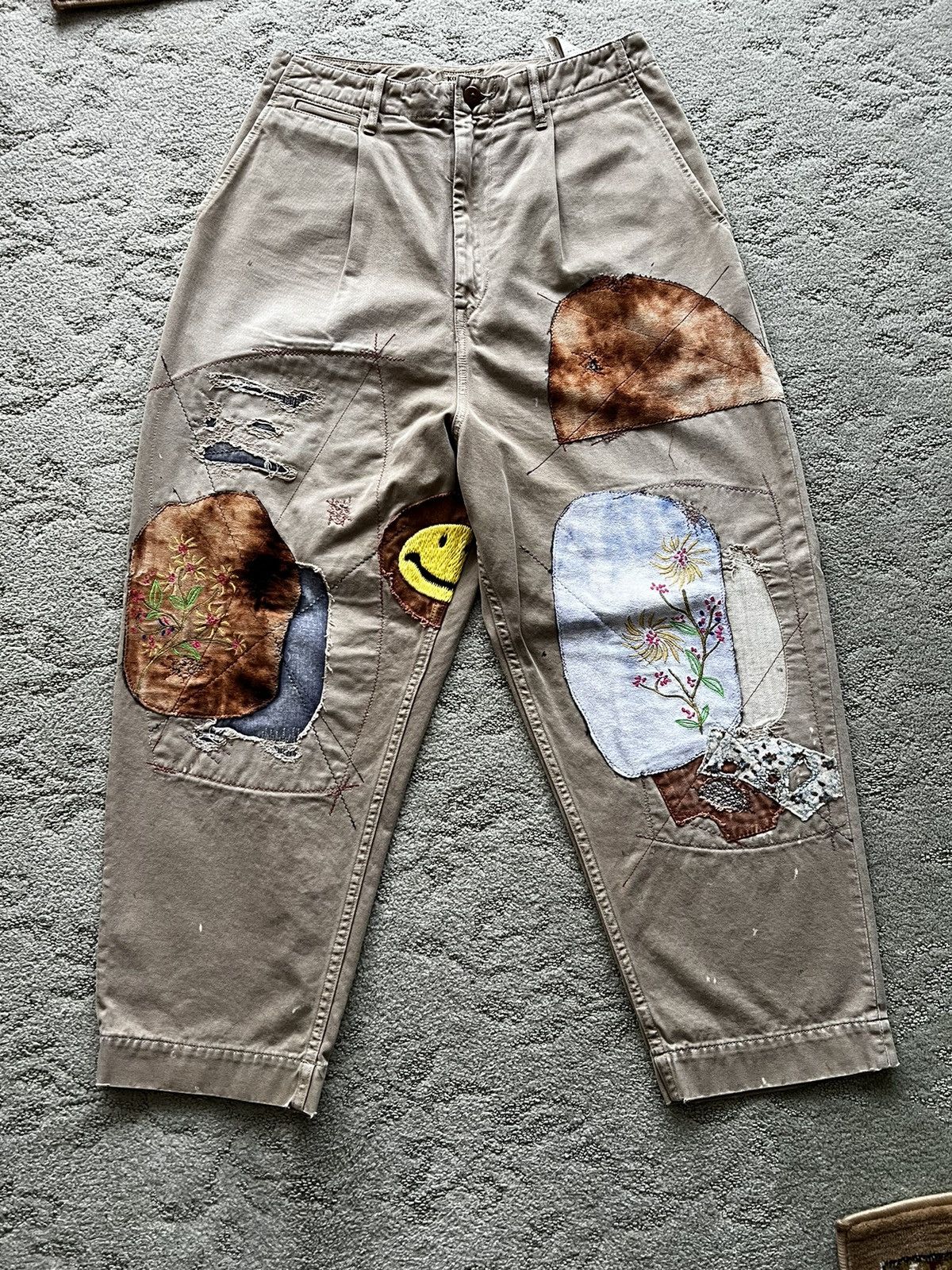 image of Kapital x Kapital Kountry Katsuragi High Waisted Lumber Crash Smiley Pants in Brown, Men's (Size 28