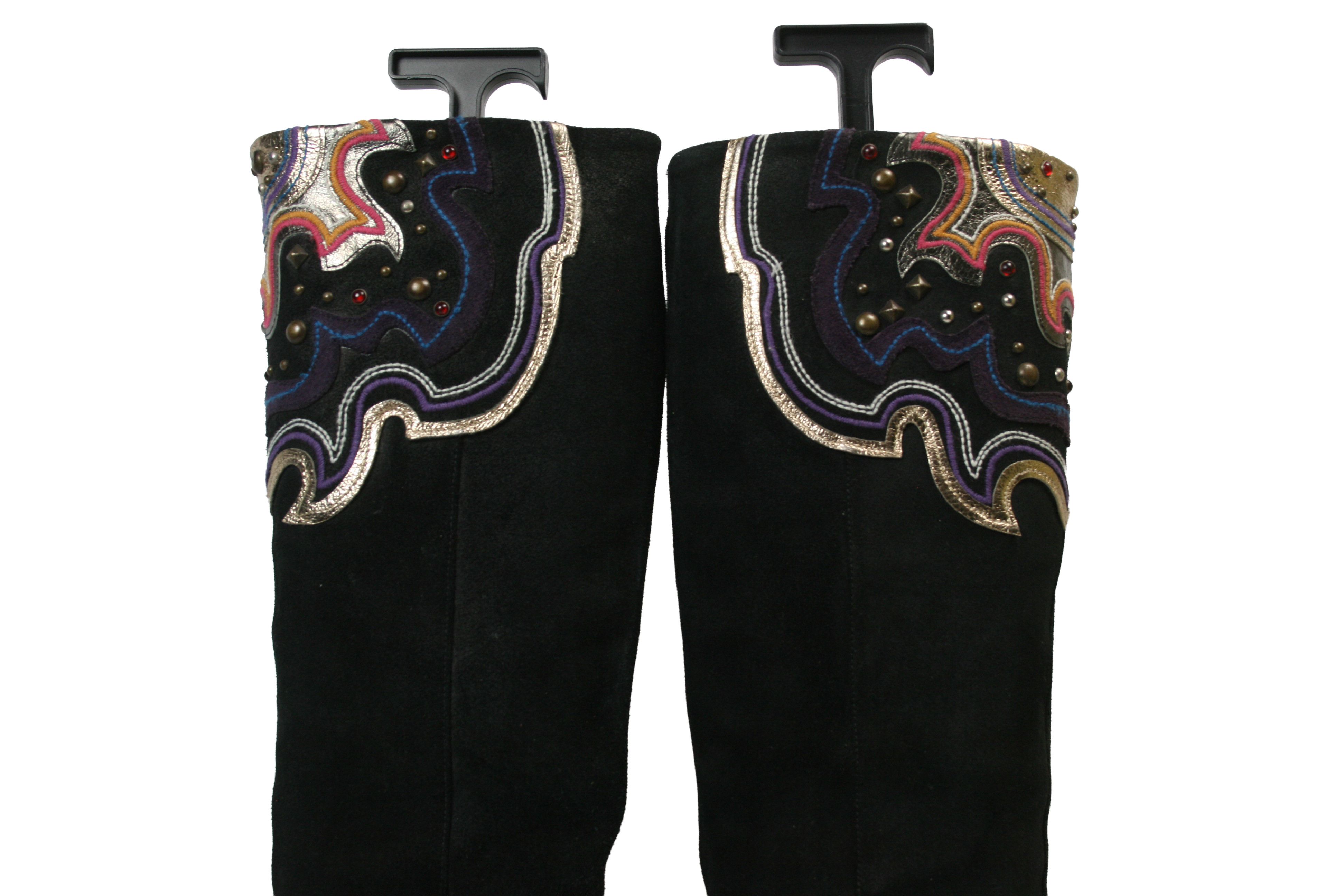 Miss Sixty 00S Rockstuds Y2K Moto Knee High Suede Boots Vintage Size US 7 / IT 37 - 10 Thumbnail