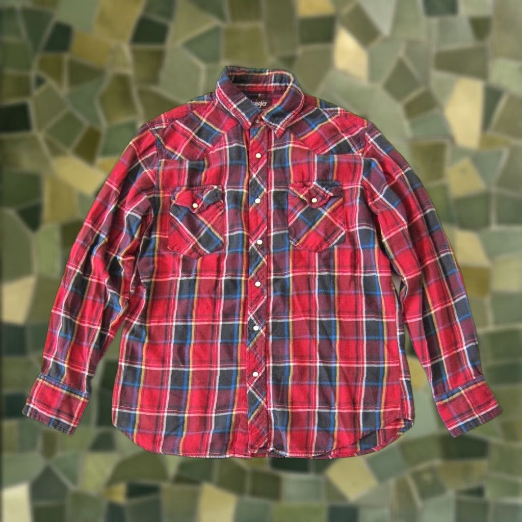 Wrangler Vtg Wrangler Red Blue Plaid Button Down Long Sleeve Western Flannel Shirt Men L Size US L / EU 52-54 / 3 - 1 Thumbnail