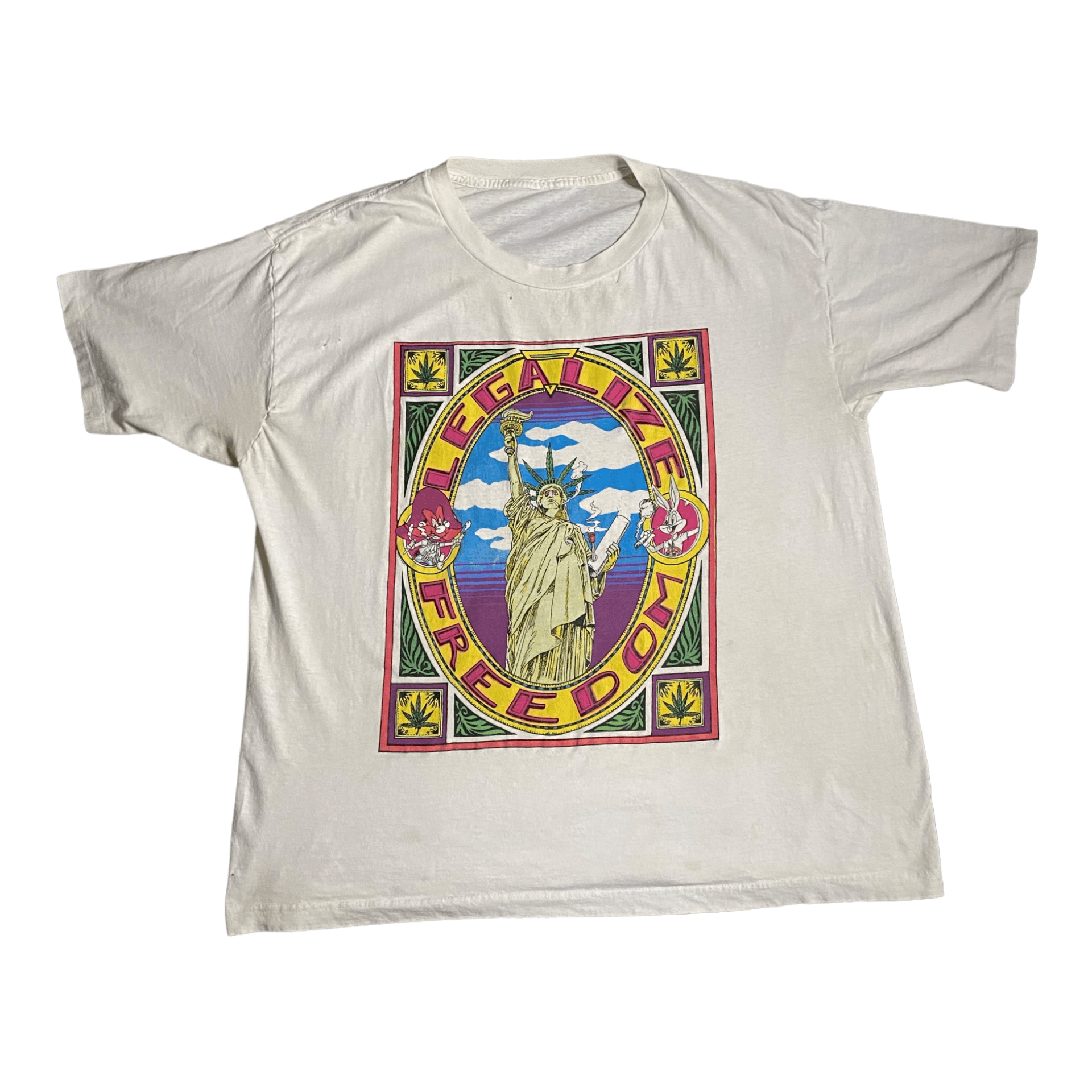 image of Warner Bros Vintage 80's Looney Tunes Legalize Freedom Single Stitch in White, Men's (Size XL)