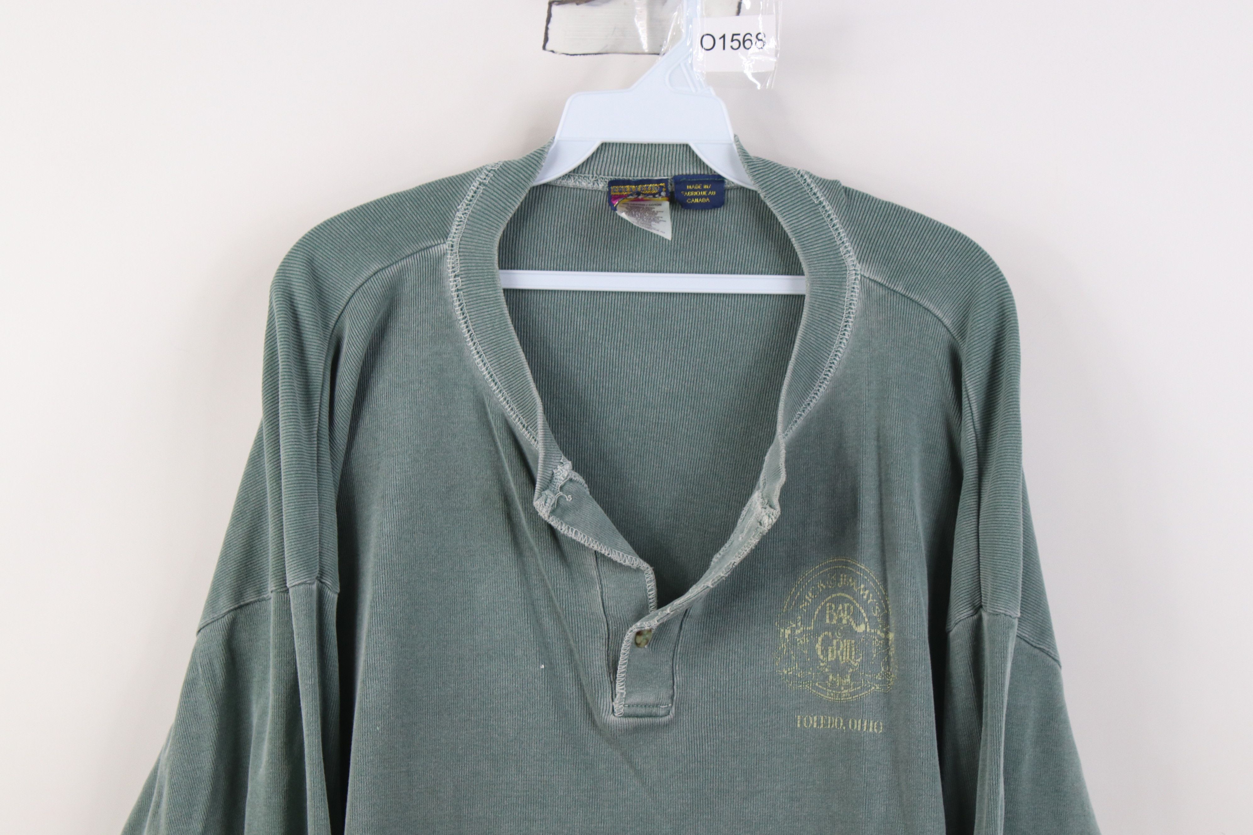 Vintage Vintage 90s Ribbed Knit Long Sleeve Henley T-Shirt Green Size US XL / EU 56 / 4 - 2 Thumbnail