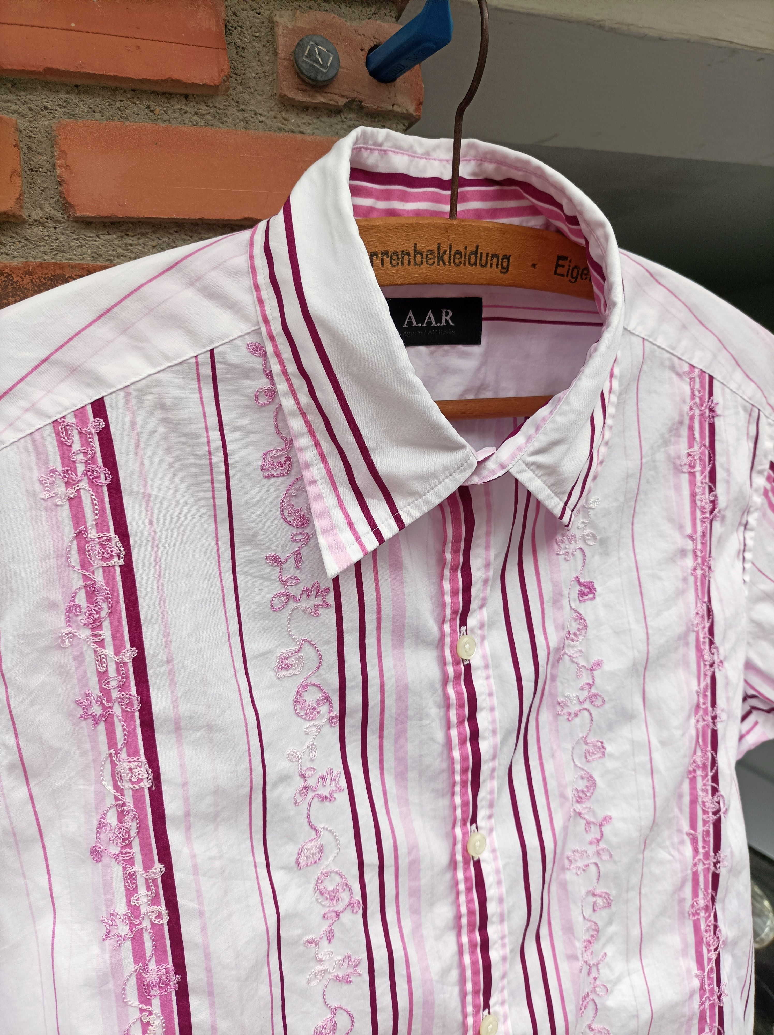 Yohji Yamamoto (S335) A.A.R. Against All Risks Japan White Pink Strip Shirt Size US M / EU 48-50 / 2 - 3 Thumbnail
