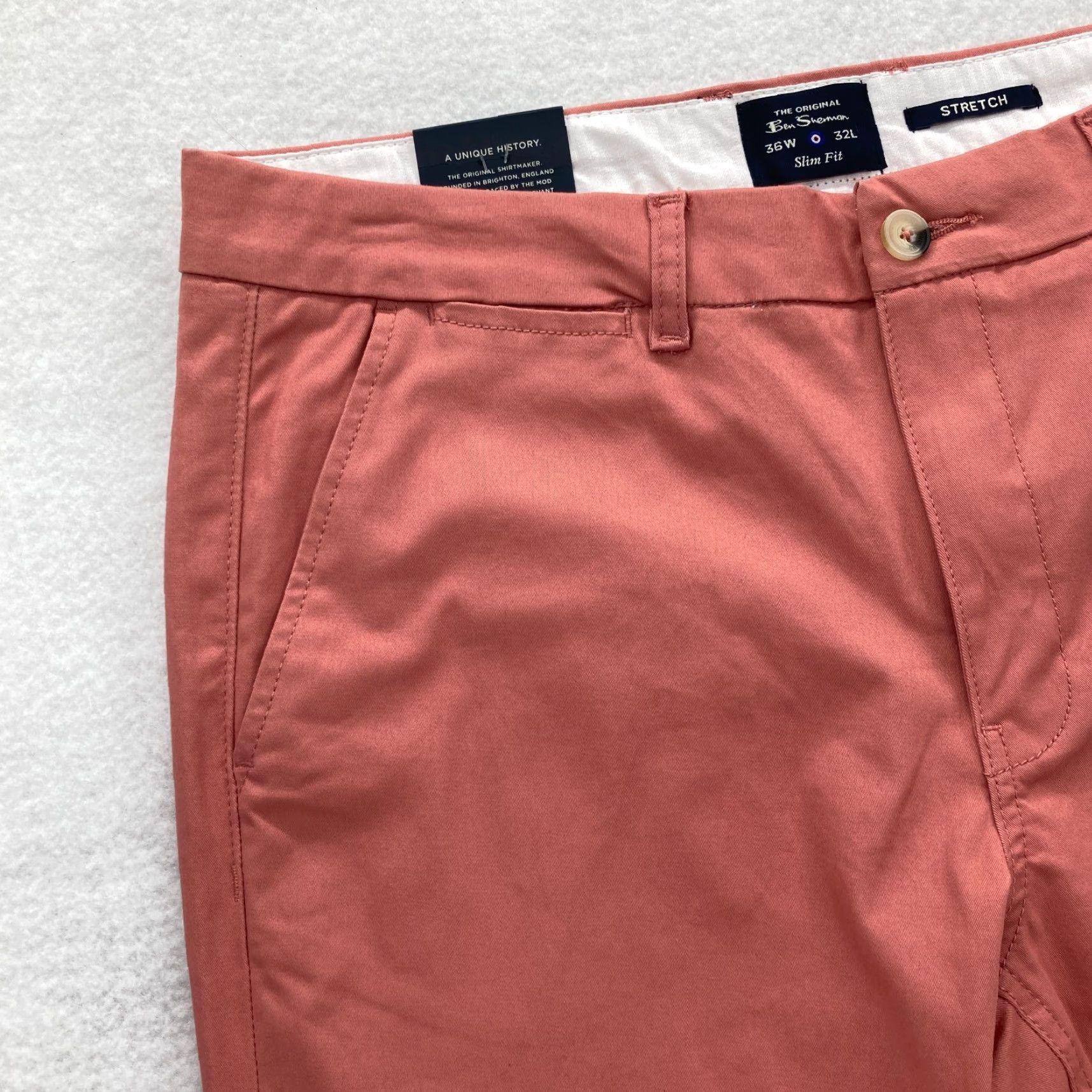 Ben Sherman Ben Sherman Chino Pants Mens 36x32 Slim Straight Pink Stretch Preppy Casual NWT Size US 36 / EU 52 - 3 Thumbnail