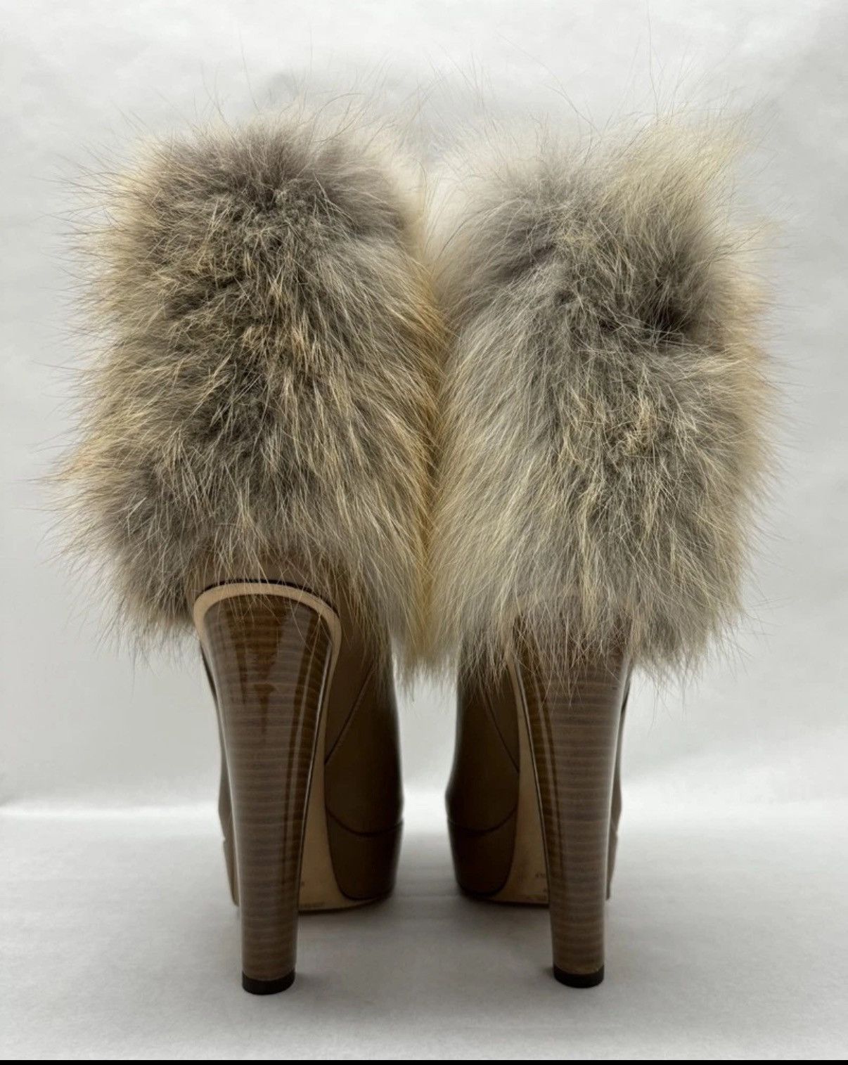 Jimmy Choo Vintage Jimmy Choo Elliot 140 Tan faux fur high heel boots Size US 6.5 / IT 36.5 - 2 Thumbnail