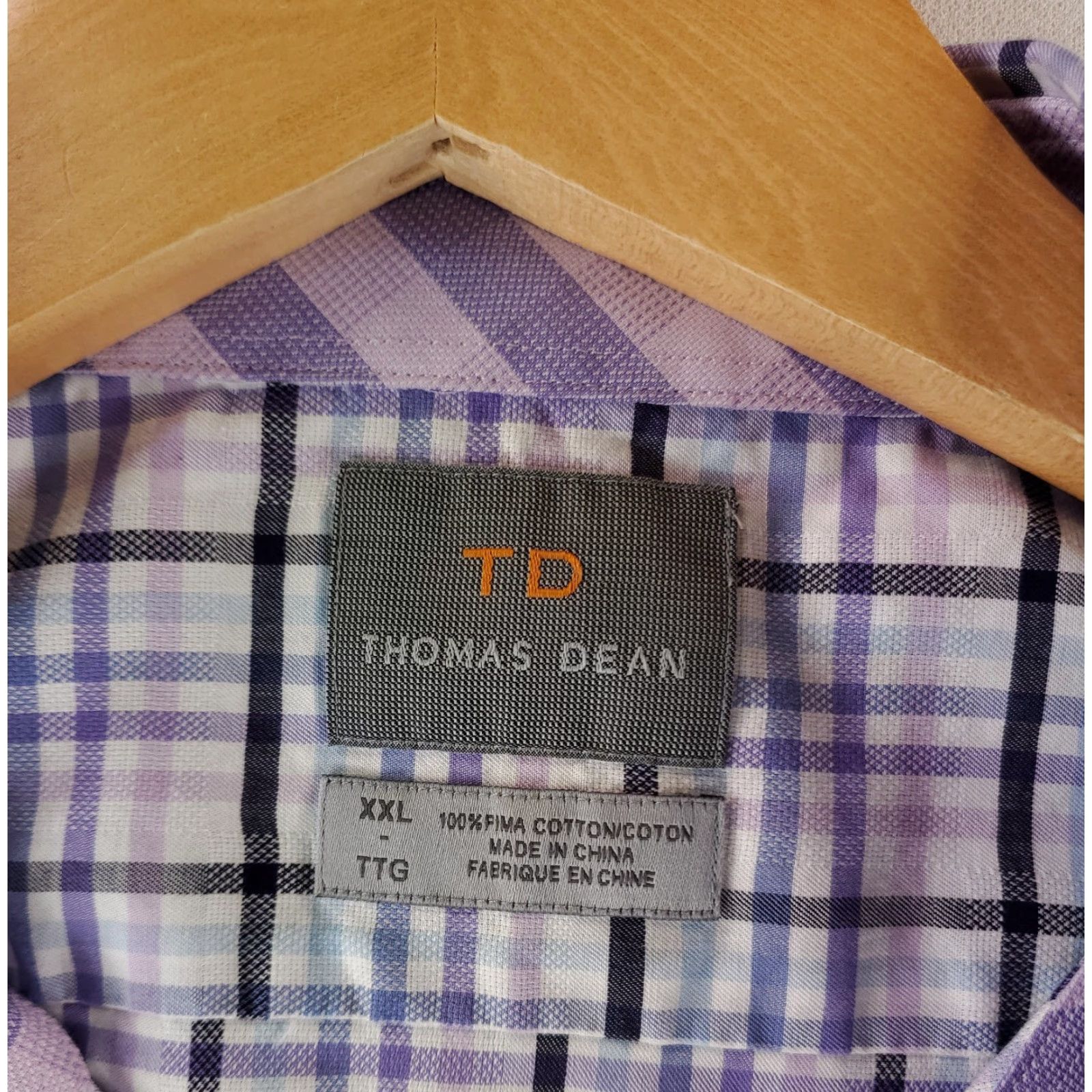 Vintage Thomas Dean Shirt Button Up Check Plaid Blue Purple Long Sleeve Mens XXL Size US XXL / EU 58 / 5 - 2 Thumbnail