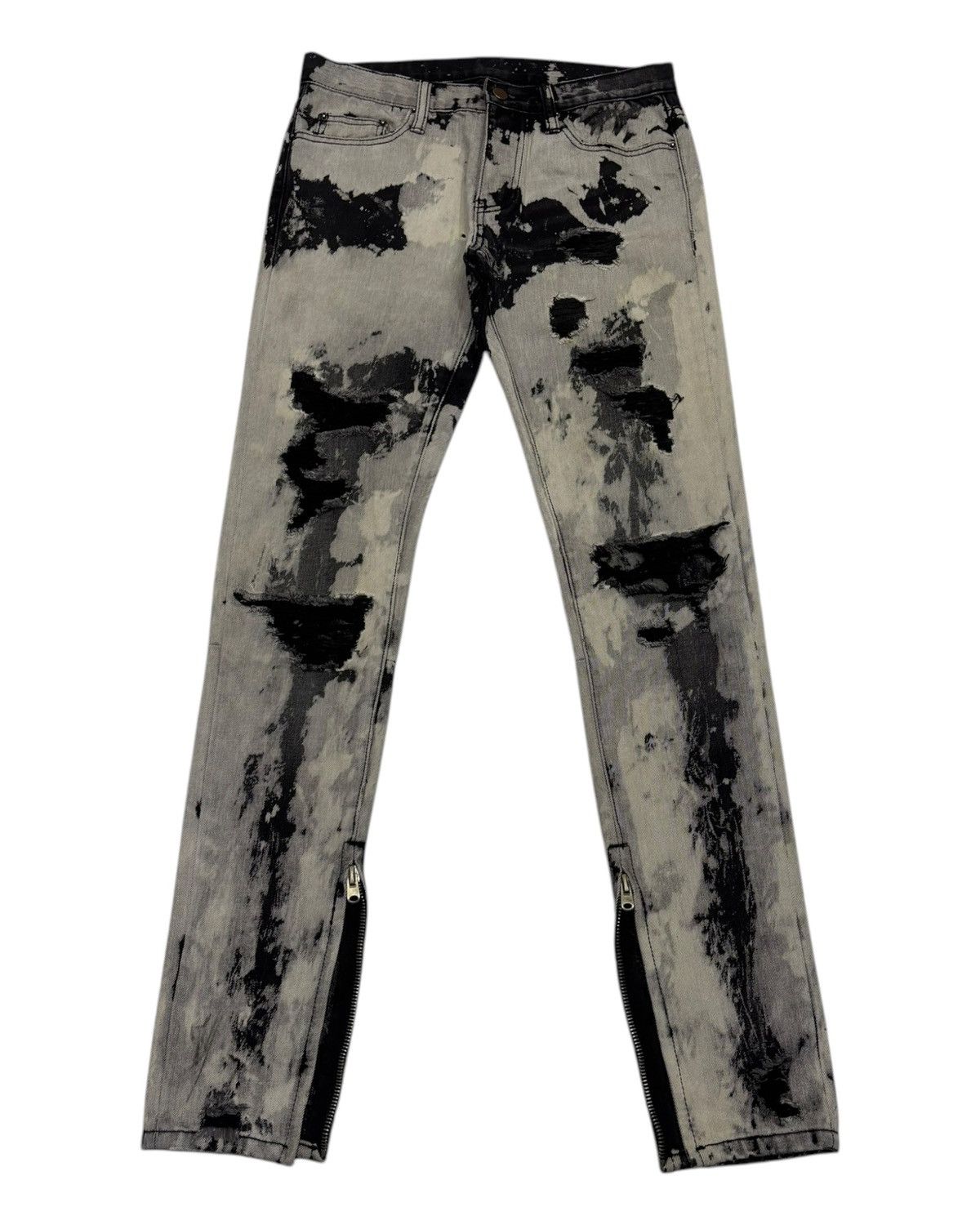 If Six Was Nine × MNML × Yasuyuki Ishii RARE MNML ACID WASH BLACK GRAY ZIPPER LEG SKINNY JEANS Size US 32 / EU 48 - 1 Thumbnail