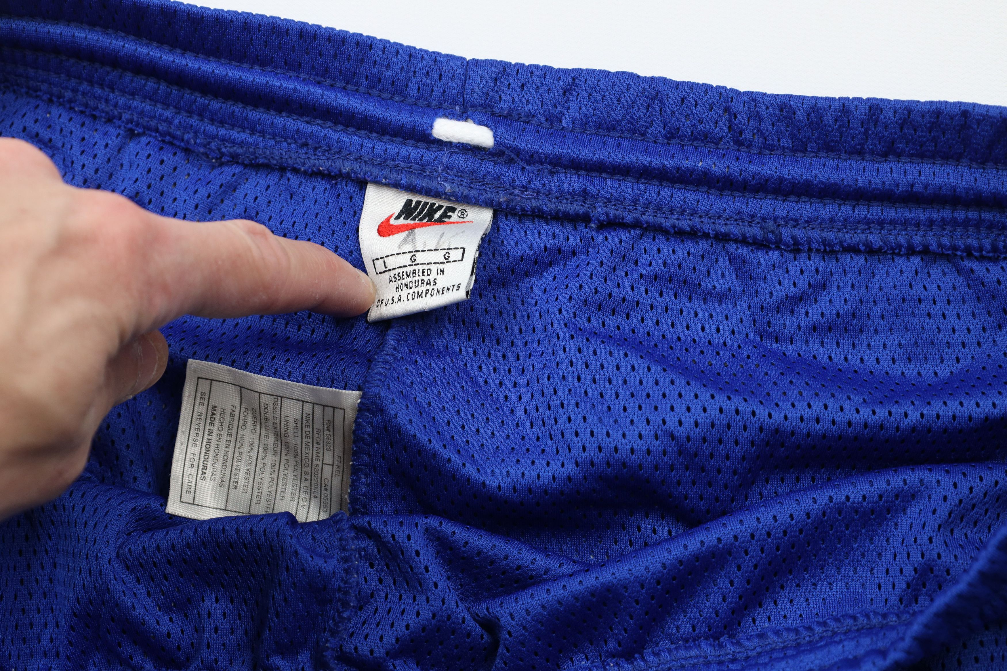 Nike × Vintage Vintage 90s Nike Mini Swoosh Above Knee Mesh Shorts Blue Size US 34 / EU 50 - 6 Thumbnail