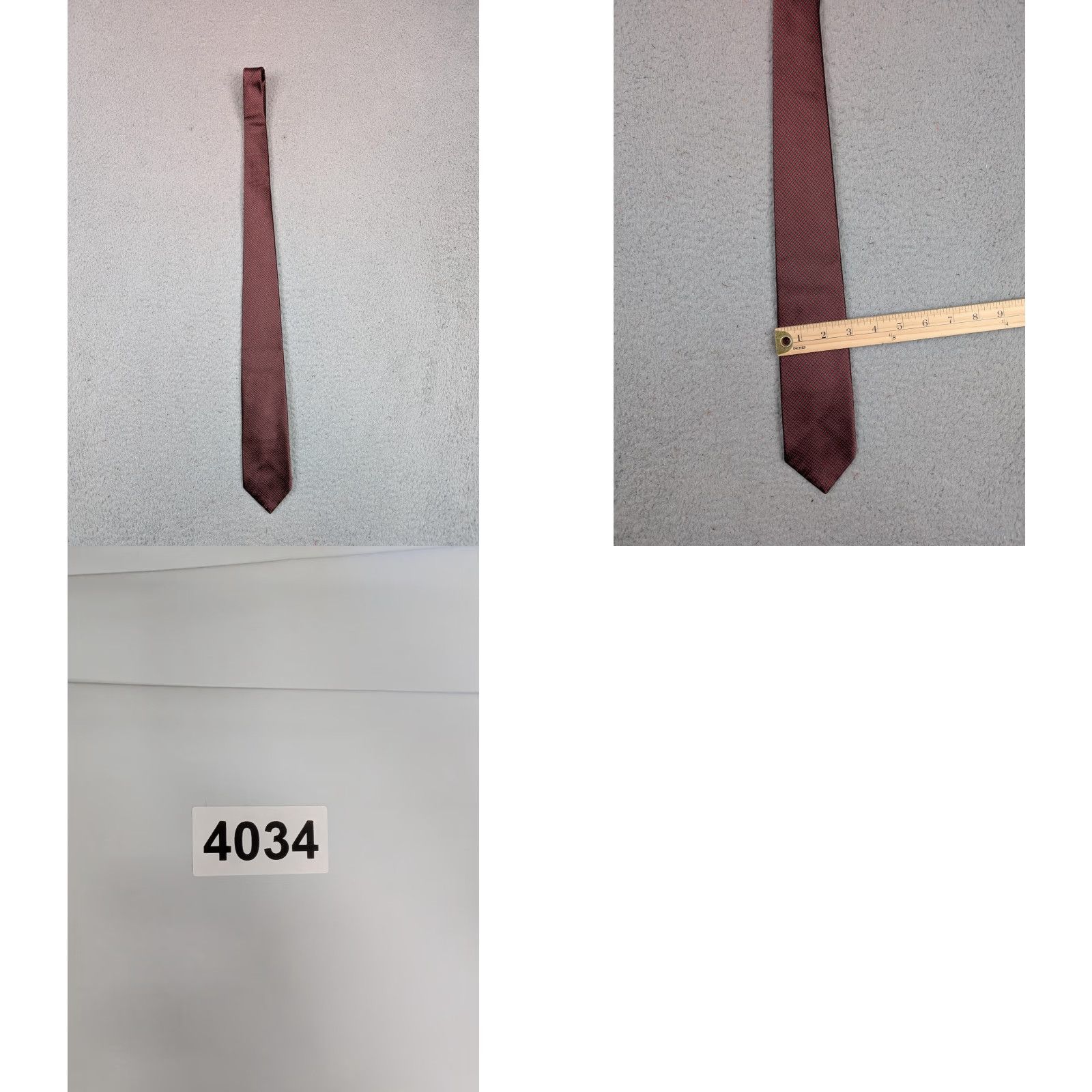 Oscar De La Renta VINTAGE Oscar de la Renta Tie Mens One Size Burgundy Red Silk Velour Micro 70s Slim Tie Geometric Pattern Size ONE SIZE - 8 Thumbnail