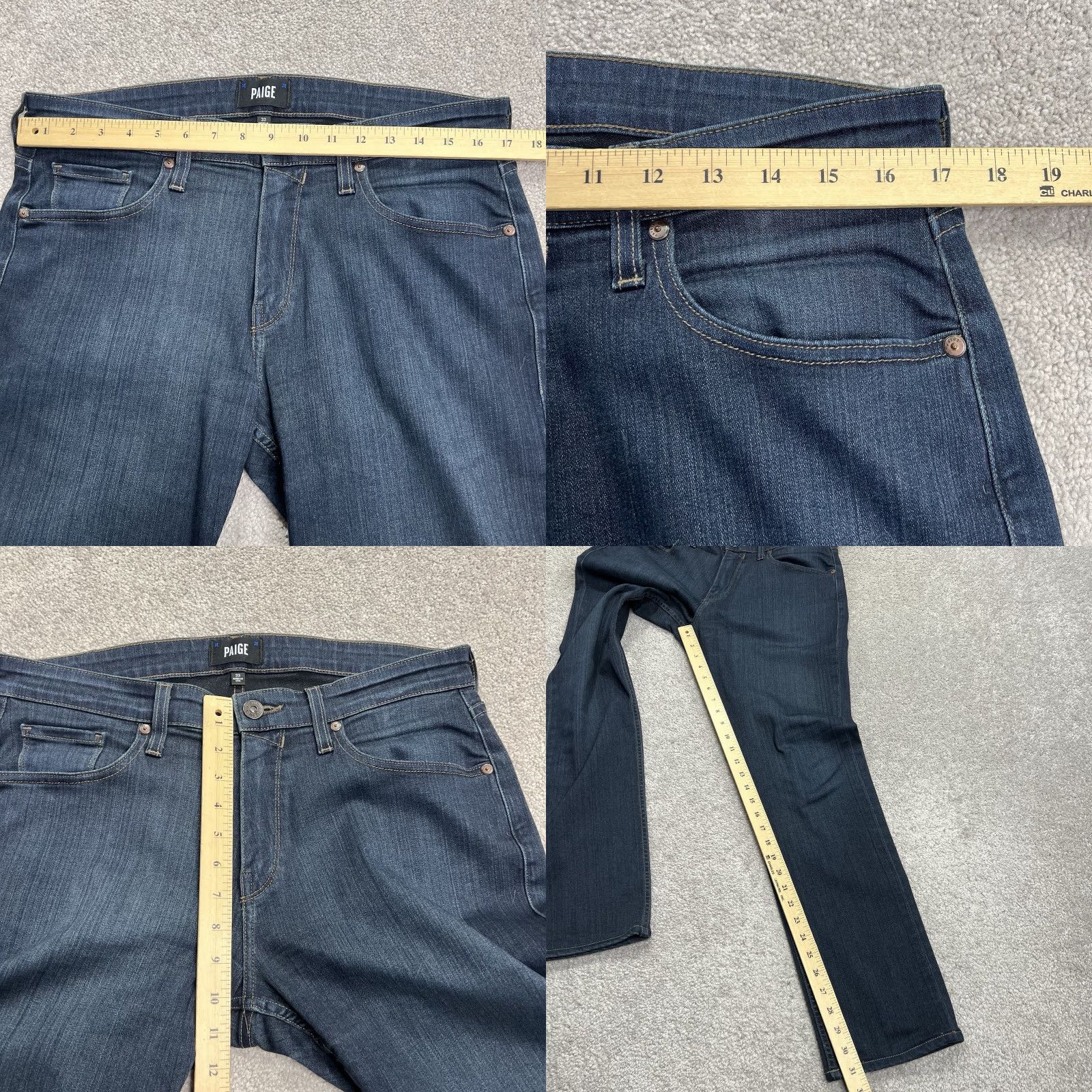 Paige Paige Jeans Men 33 (34x31) Federal Dark Blue Straight Leg Denim Stretch Casual Jeans Regular Mens Blue 90s? Size US 33 - 9 Thumbnail