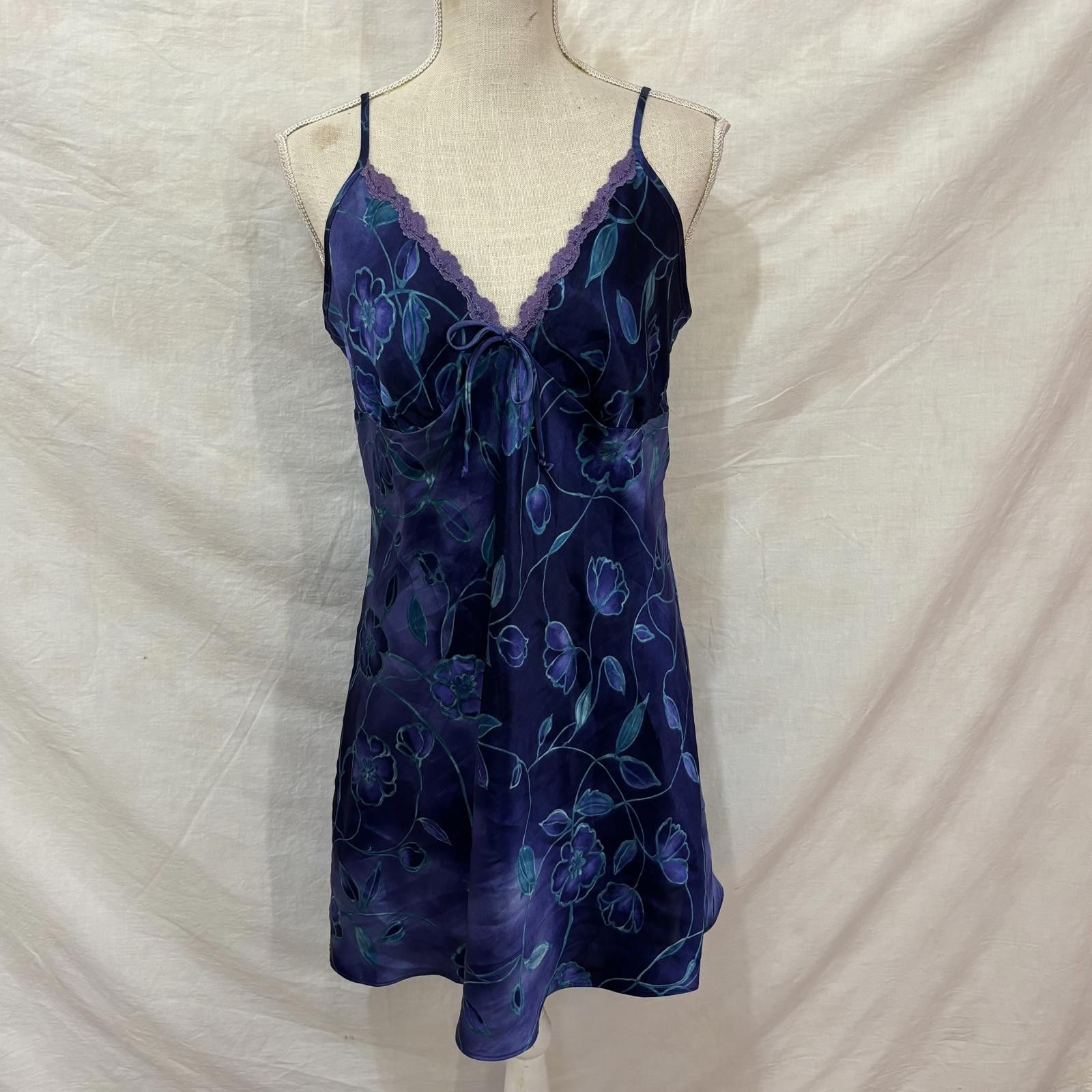 Other Vtg 90s satin floral blue & turquoise lingerie set sz large Size ONE SIZE - 5 Thumbnail