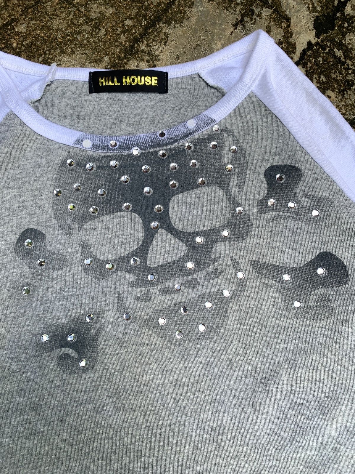 Japanese Brand y2k HILLHOUSE Japan Grunge Skull Crystals Graphic Raglan Top Size M / US 6-8 / IT 42-44 - 3 Thumbnail
