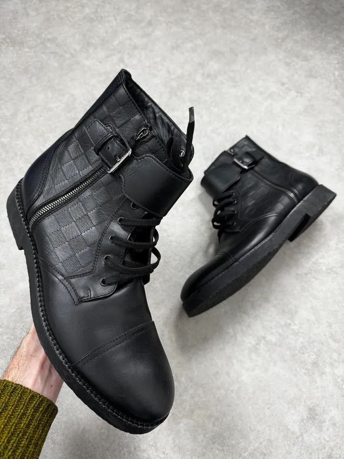 Louis Vuitton Louis Vuitton Black Leather Damier Clash Combat Boots Size US 10 / EU 43 - 1 Thumbnail