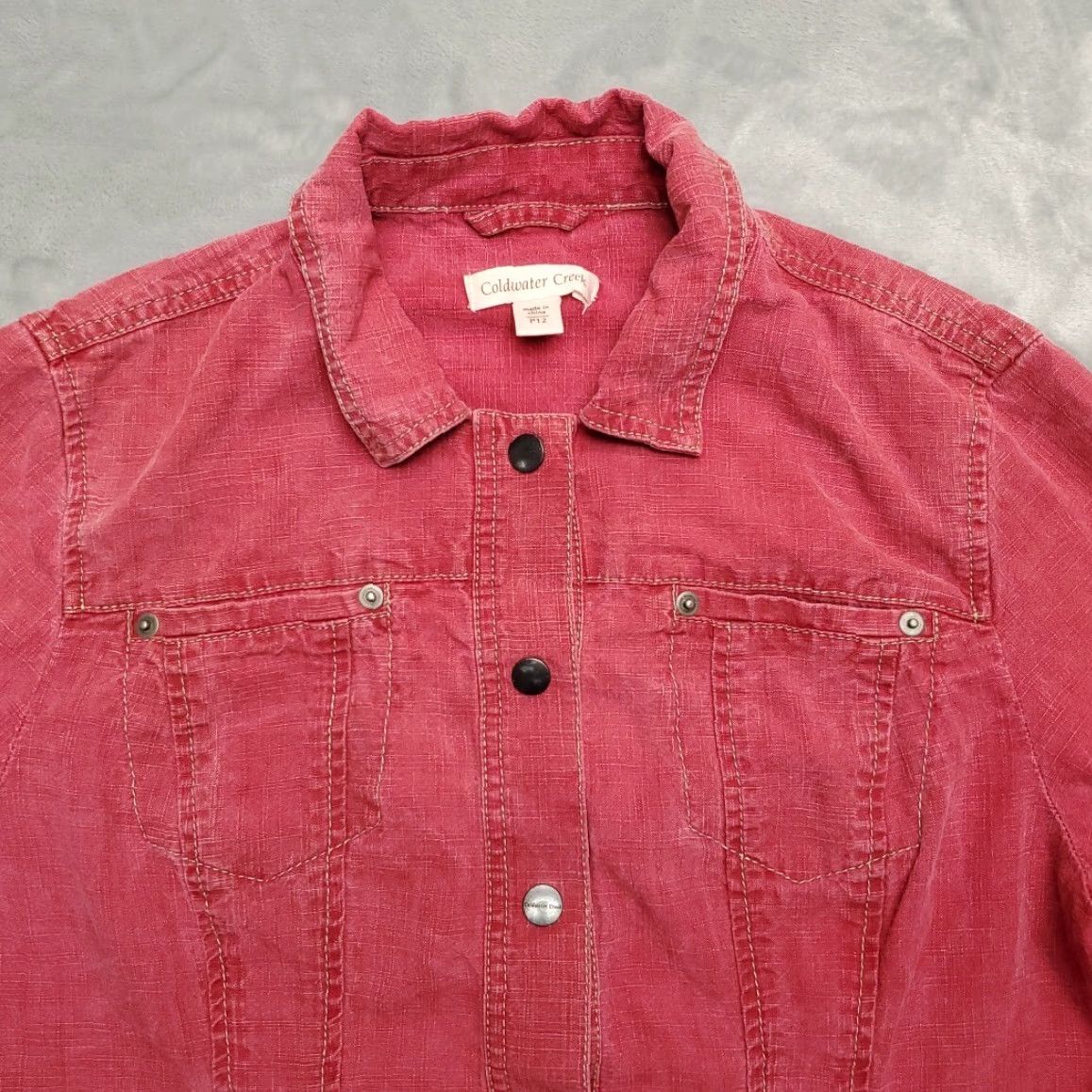 Coldwater Creek VINTAGE Coldwater Creek Jacket Womens 12 Petite Red Tencel Linen Blend 3/4 Sleeve Snap Size XL / US 12-14 / IT 48-50 - 3 Thumbnail