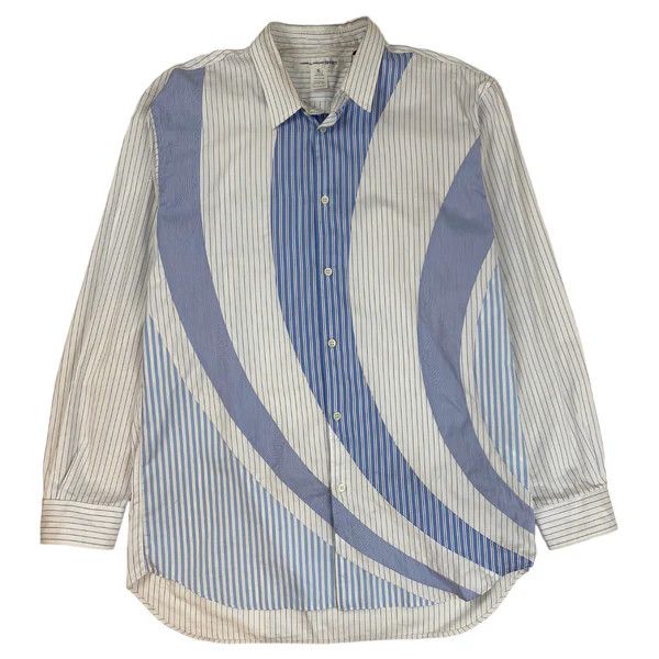 image of Comme Des Garcons Comme Des Garçon Shirt Patchwork Swirl Stripe Shirt in Grey Blue, Men's (Size XL)