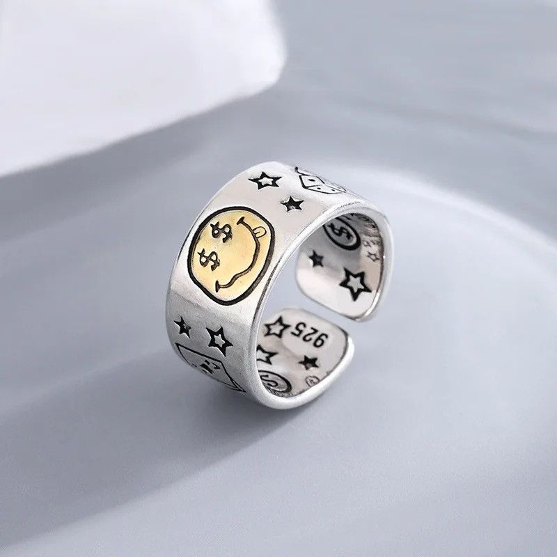 Jewelry × Vintage Personality Smile Face Poker Dice Design Vintage Thai Silver Size ONE SIZE - 2 Thumbnail