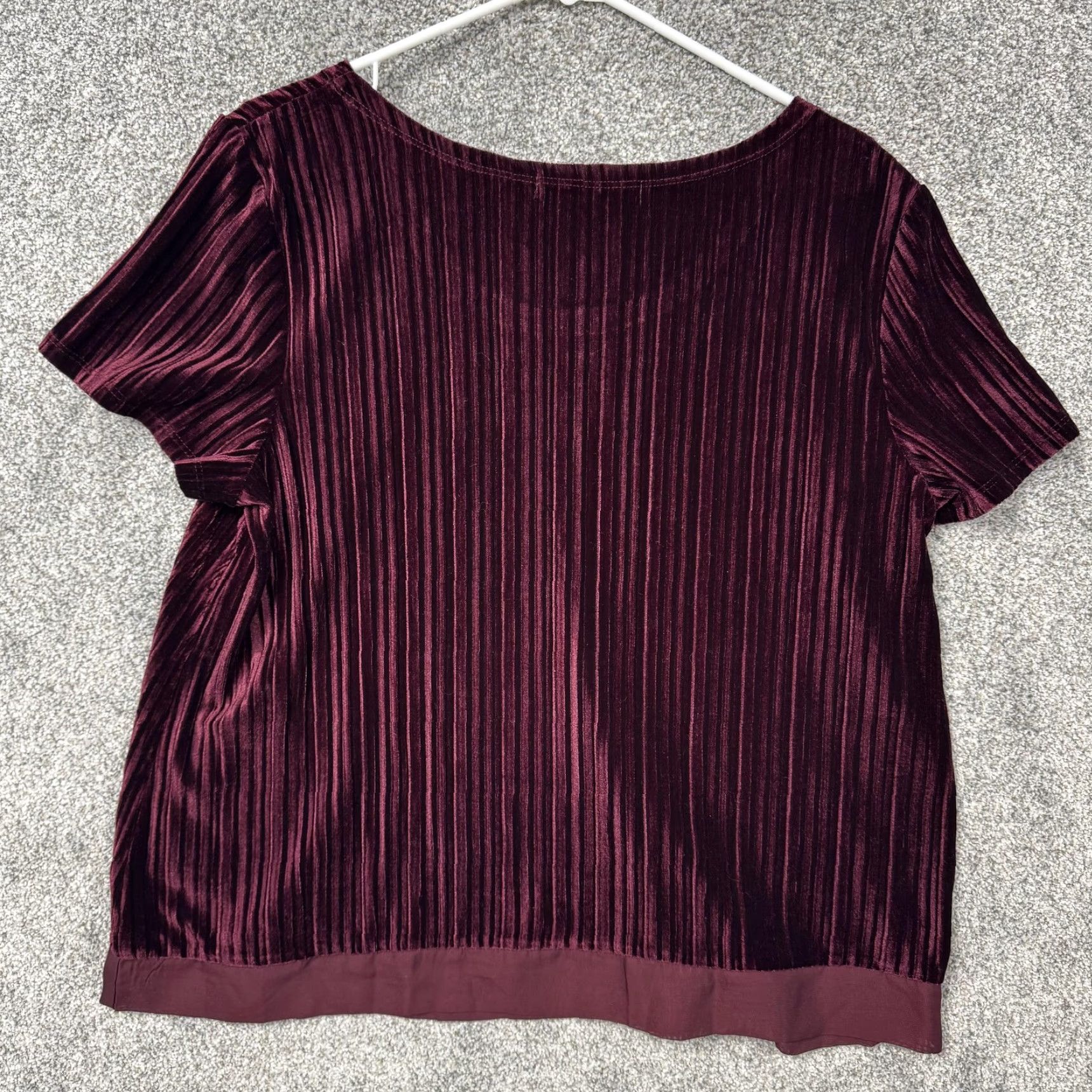 Vintage Signature Collection Blouse Womens Sz XL Burgundy Pleated Crushed Velvet Valentines Day Size XL / US 12-14 / IT 48-50 - 7 Thumbnail