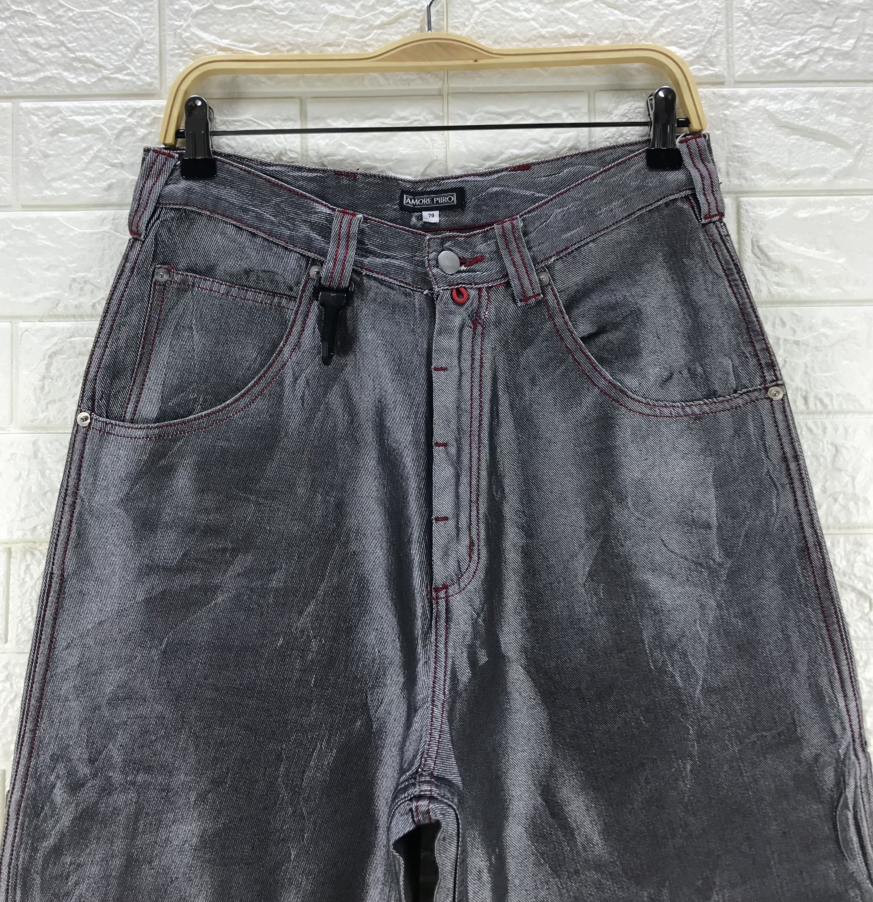 Japanese Brand Baggy Jeans Amore Puro Multi Pocket Glossy Grey Wide Denim Size US 31 - 6 Thumbnail