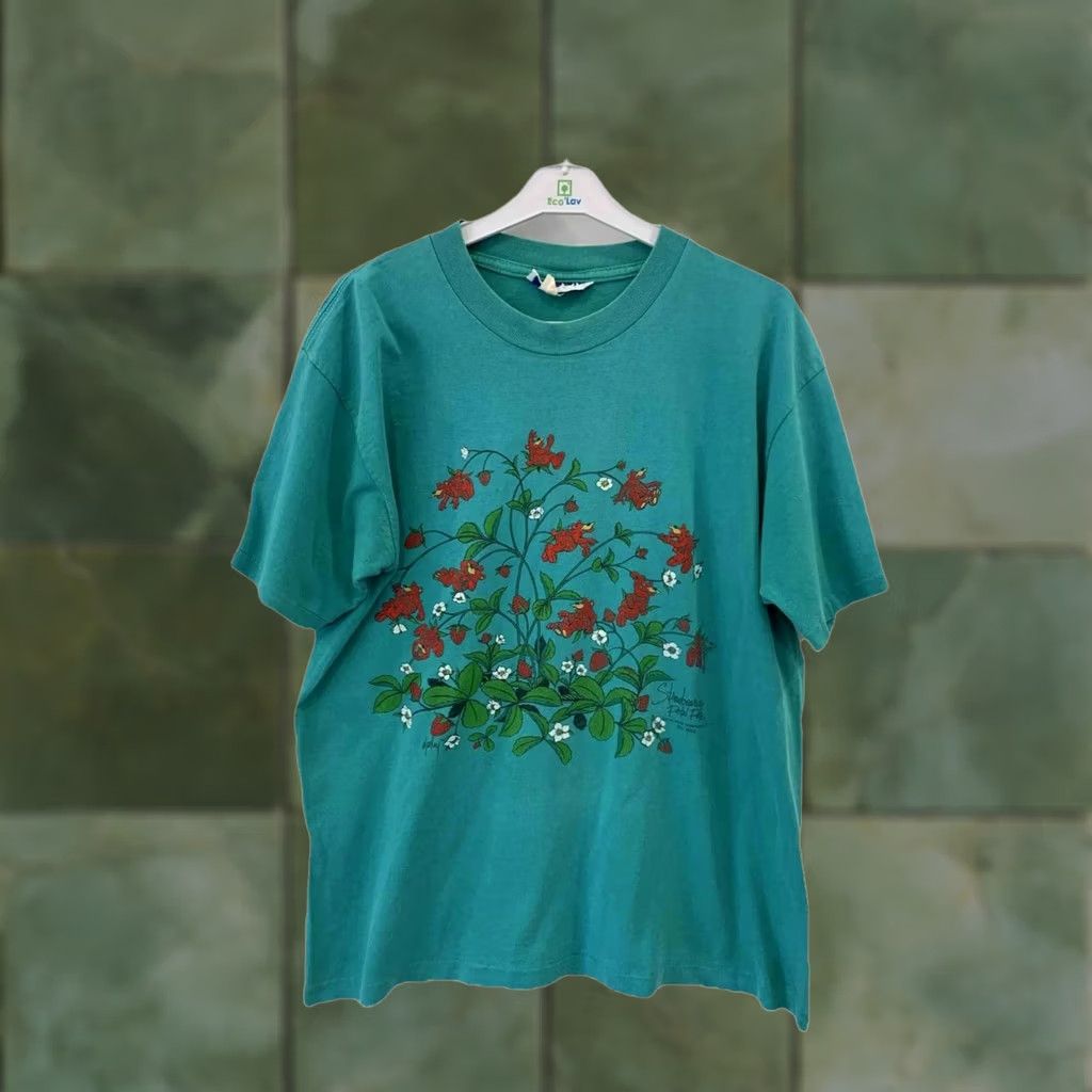 Vintage VINTAGE Bonavelle Canada Petal Pets “Strawberries” Graphic T-Shirt Mens M Teal Green Blue Size US M / EU 48-50 / 2 - 1 Thumbnail
