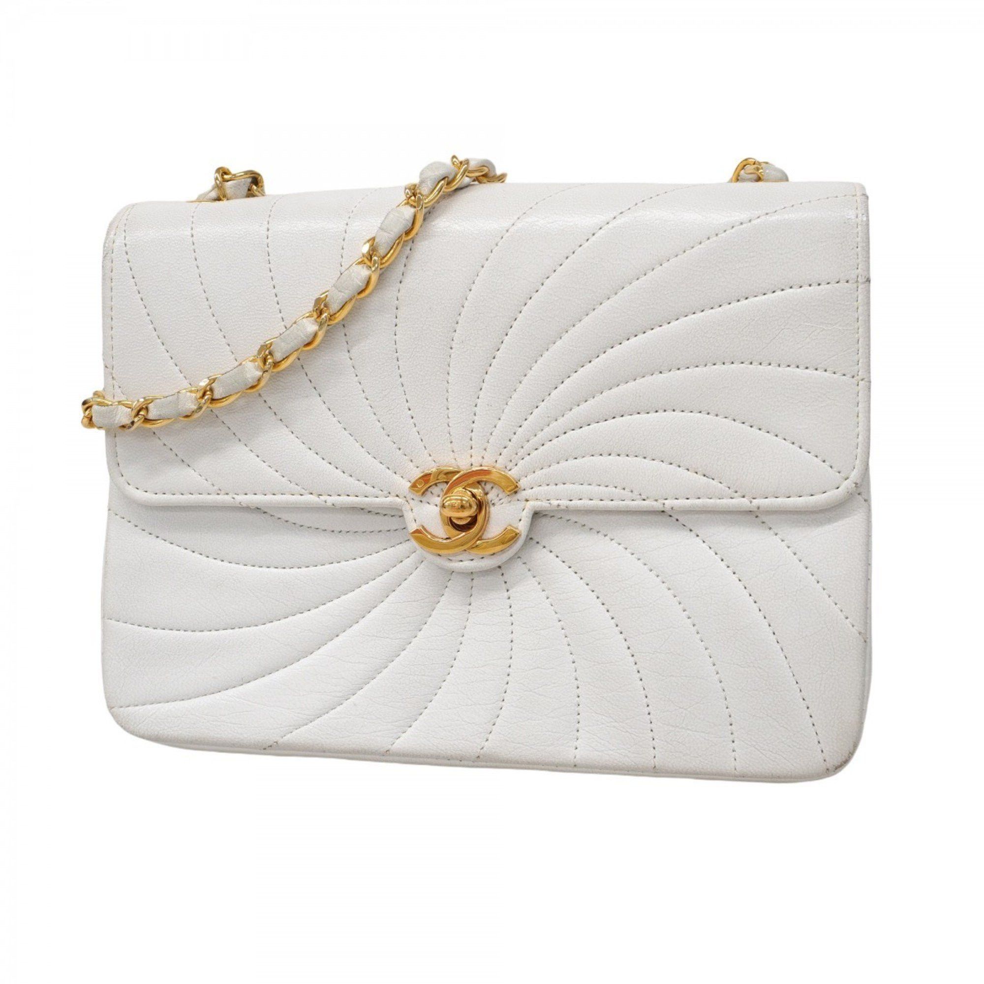 Chanel Shoulder Bag Chain Lambskin White Women's