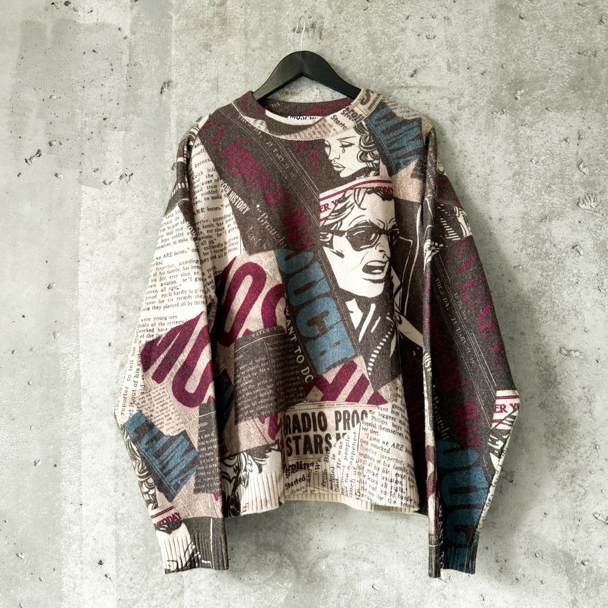 Moschino Moschino Couture Newspaper Print Virgin Wool Knit Sweater Size US M / EU 48-50 / 2 - 1 Thumbnail