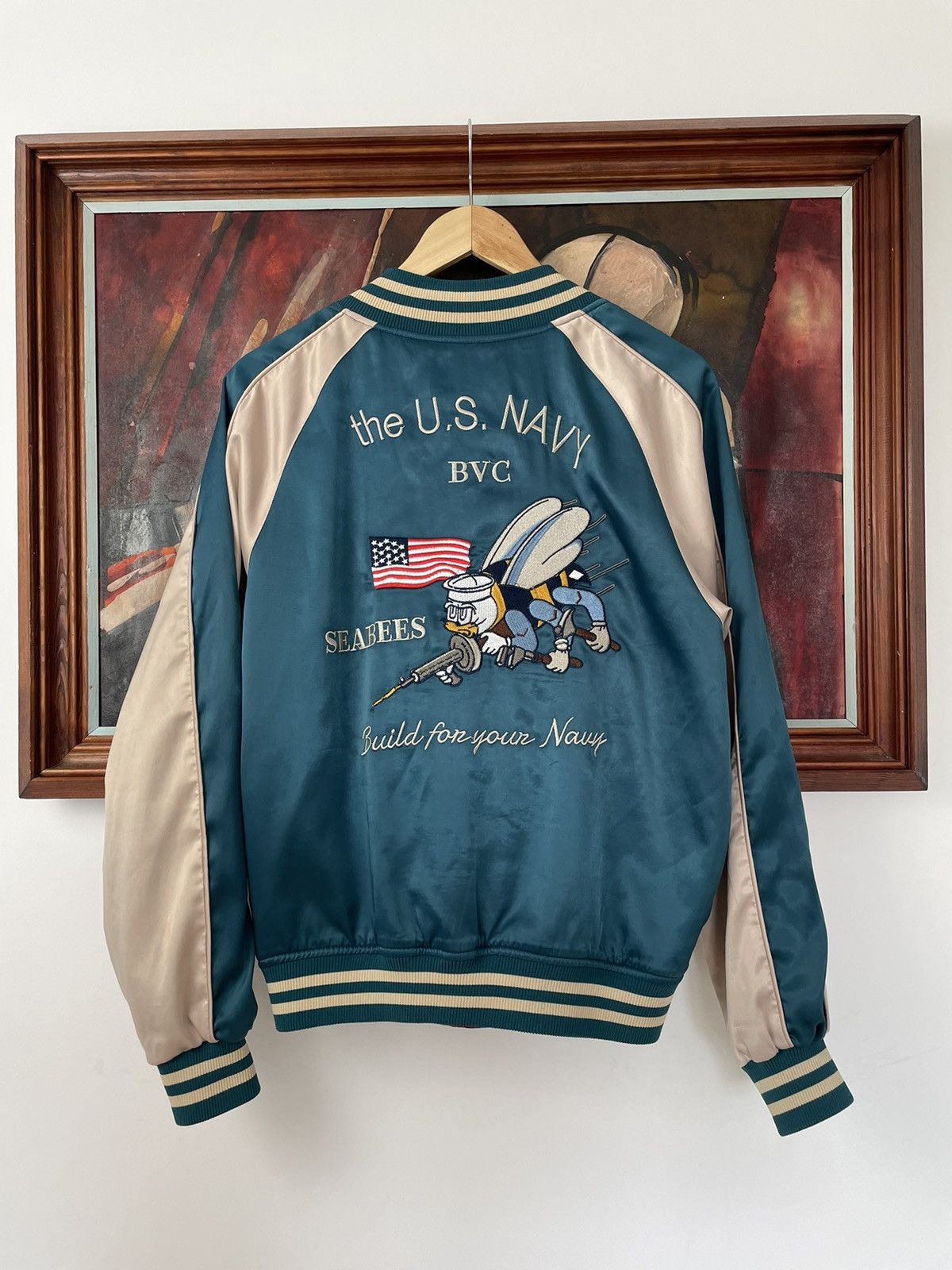 image of Military x US Air Force Us Navy Vintage Reversible Two Sided Varsity Jacket Satin (Size Small)