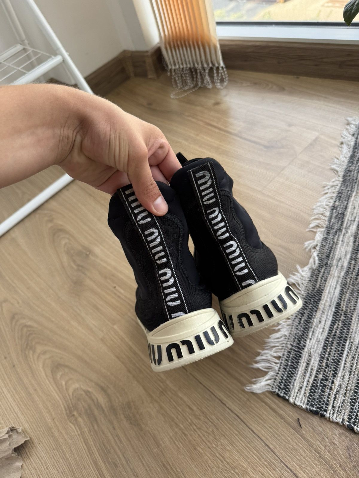 Miu Miu Miu Miu High Top Shocks Knit Fabric Black Sneakers Shoes Size US 9 / IT 39 - 5 Thumbnail